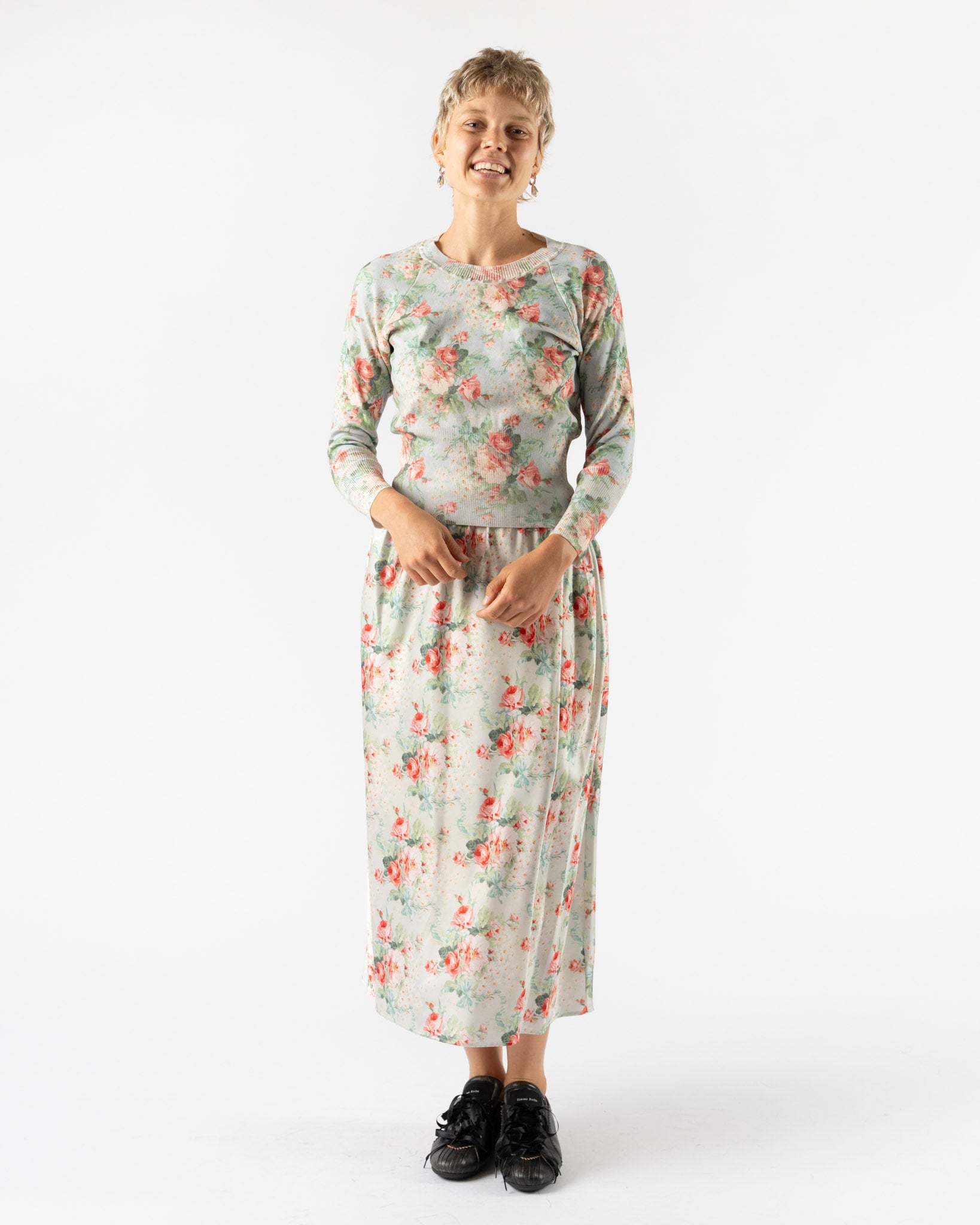 Simone Rocha Shrunken Floral Knit Sweater in Baby Bouquet