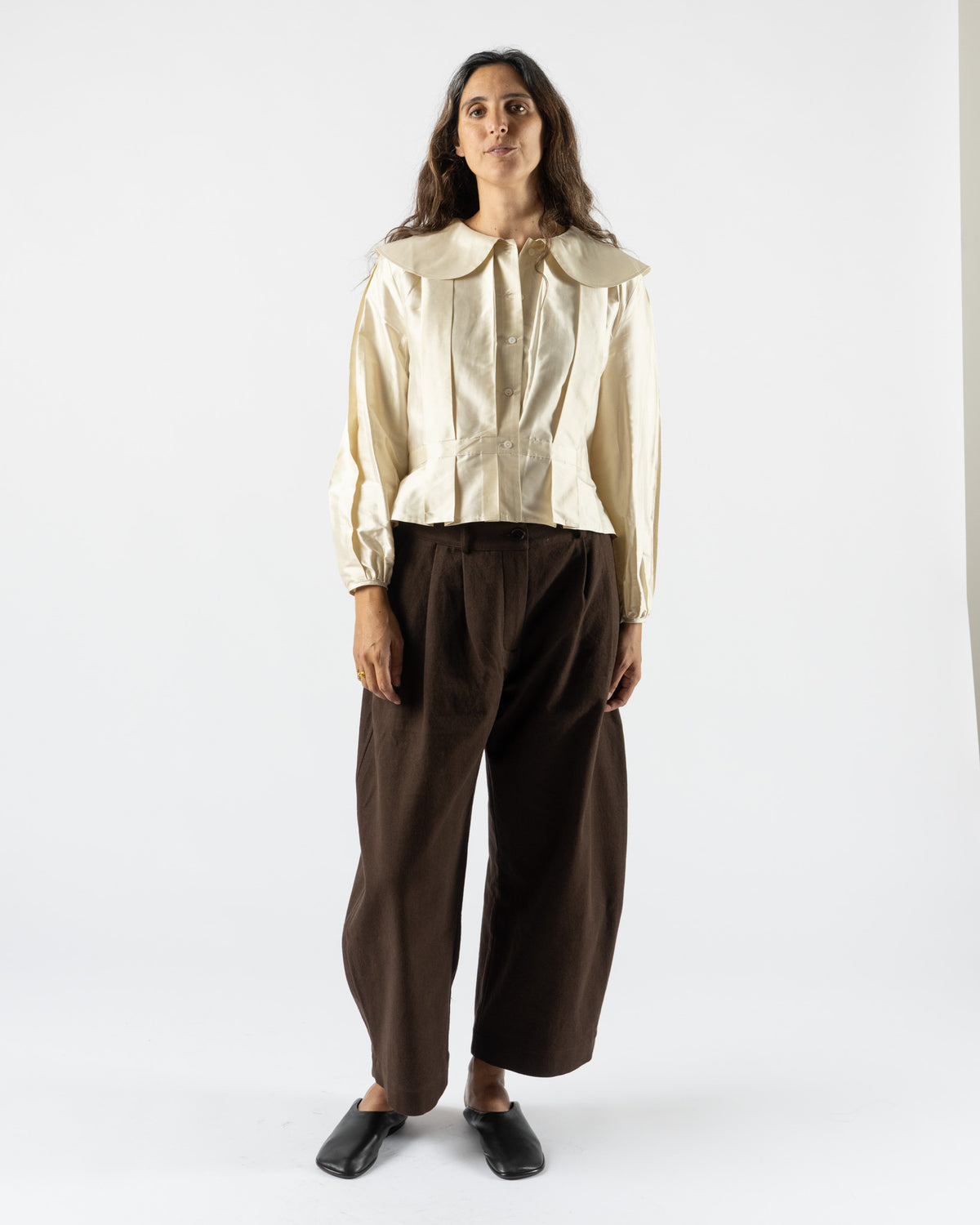 Cawley Silk Dupion Box Pleat Blouse in Ivory