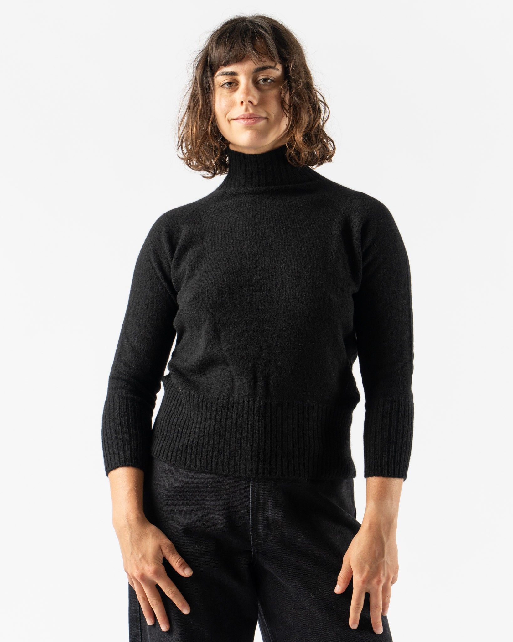Simone Rocha Back Ribbon Detail High Neck Cashmere Jumper in Black