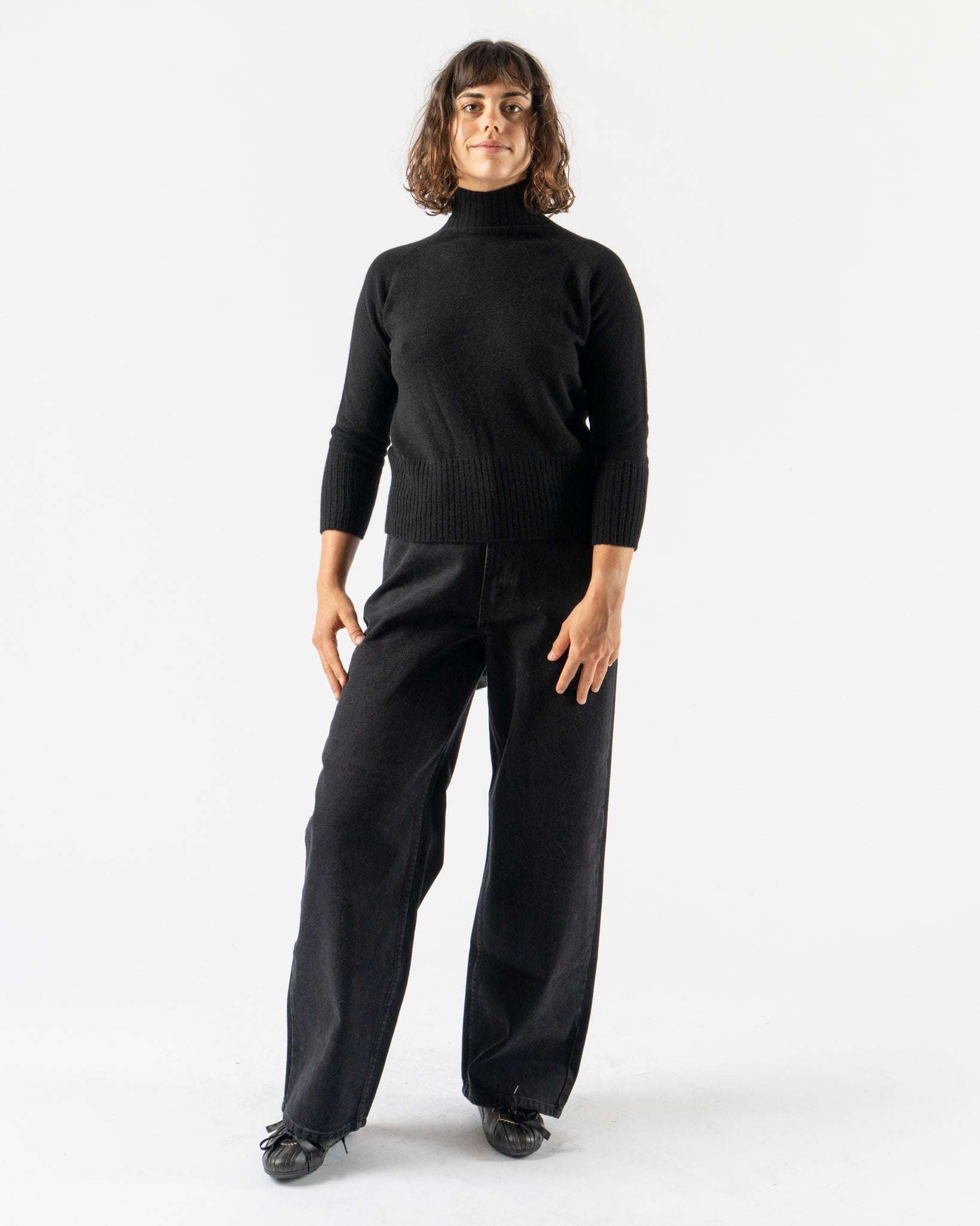 Simone Rocha Back Ribbon Detail High Neck Cashmere Jumper in Black