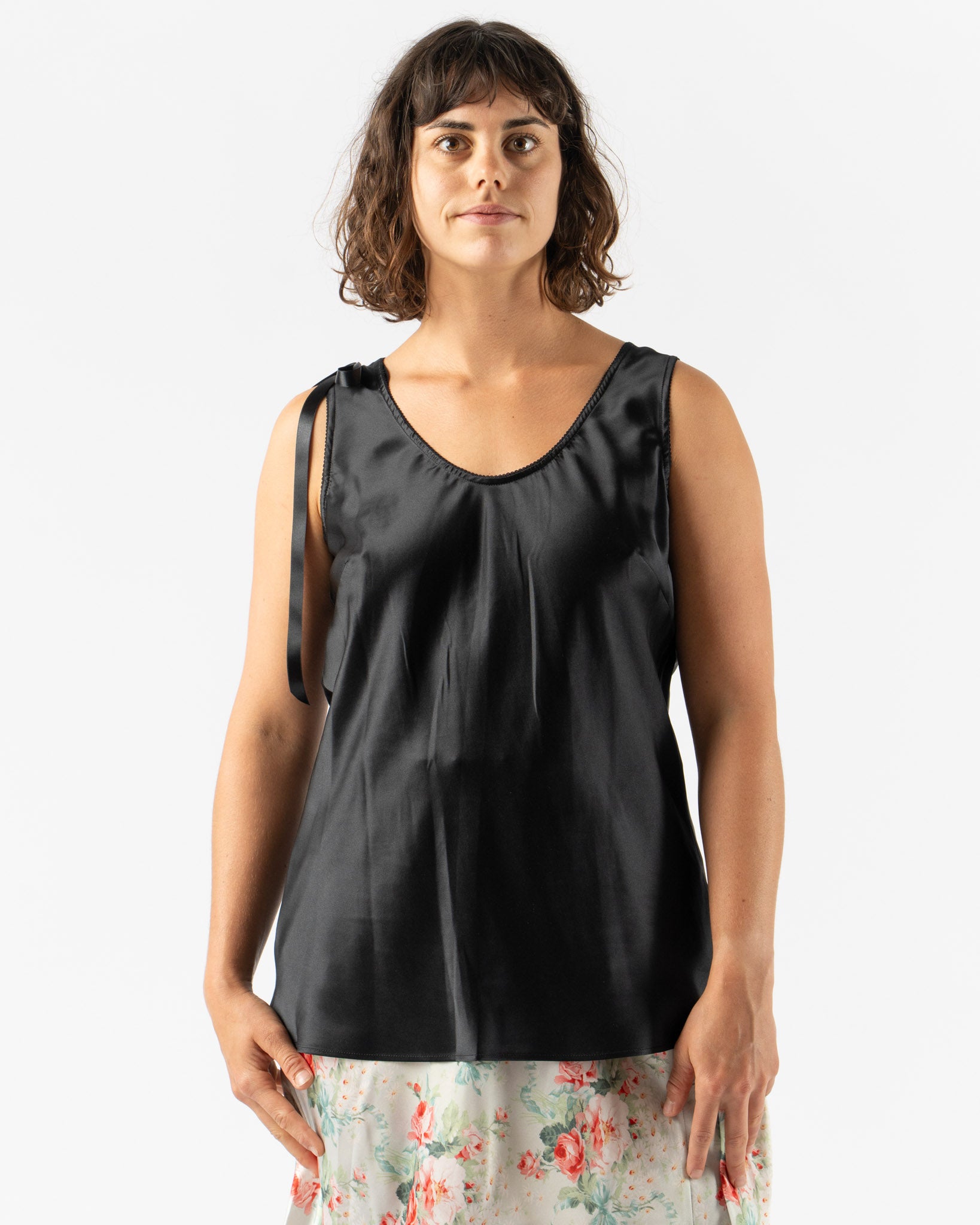 Simone Rocha Bow Detail Scoop Neck Camisole Tank in Black