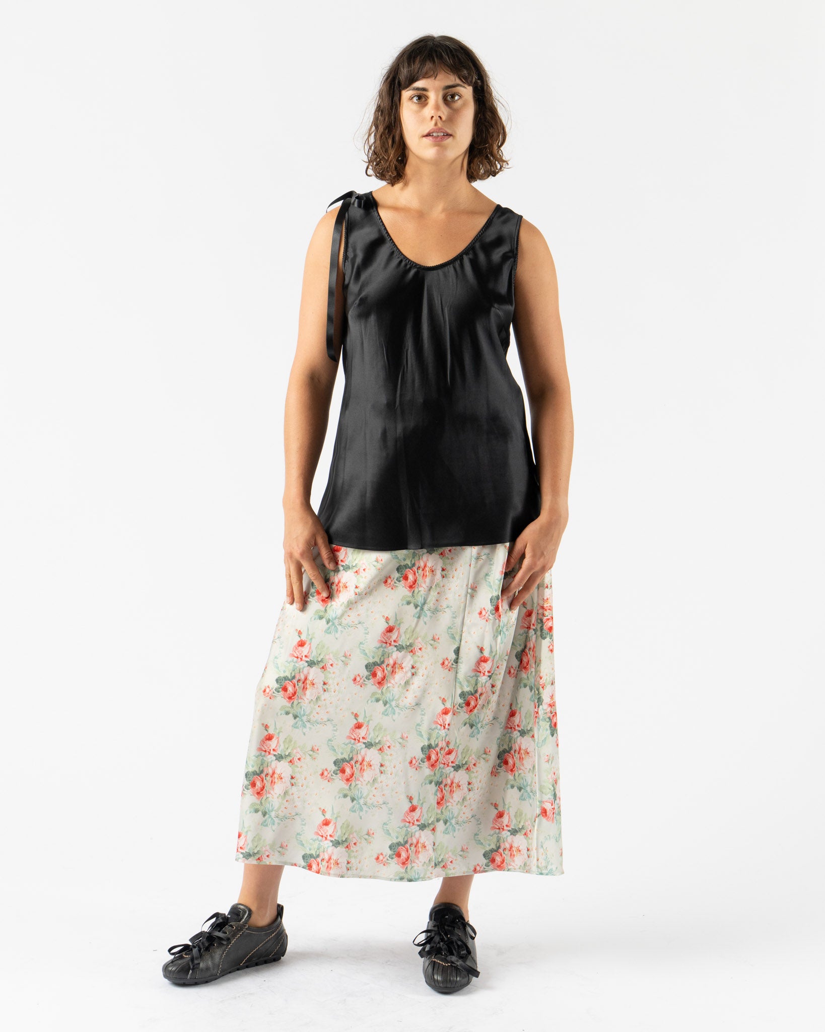 Simone Rocha Bow Detail Scoop Neck Camisole Tank in Black