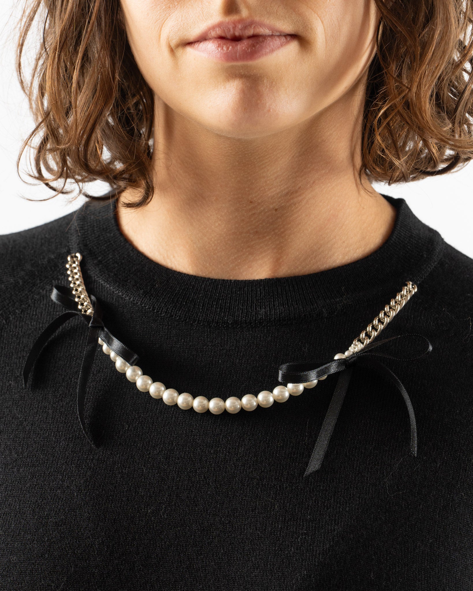 Simone Rocha Classic Long Sleeve Jumper with Embroidery in Black/Pearl