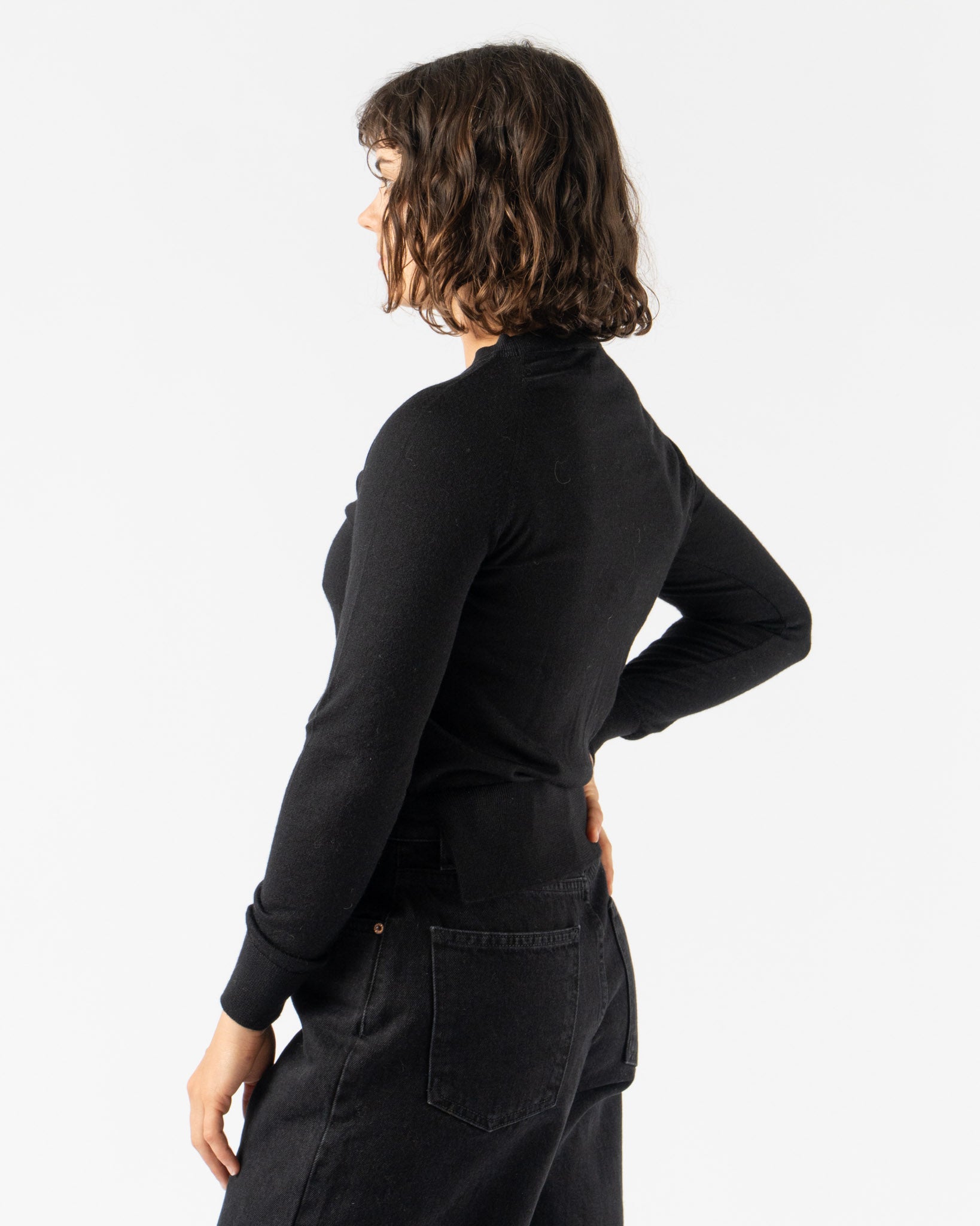 Simone Rocha Classic Long Sleeve Jumper with Embroidery in Black/Pearl