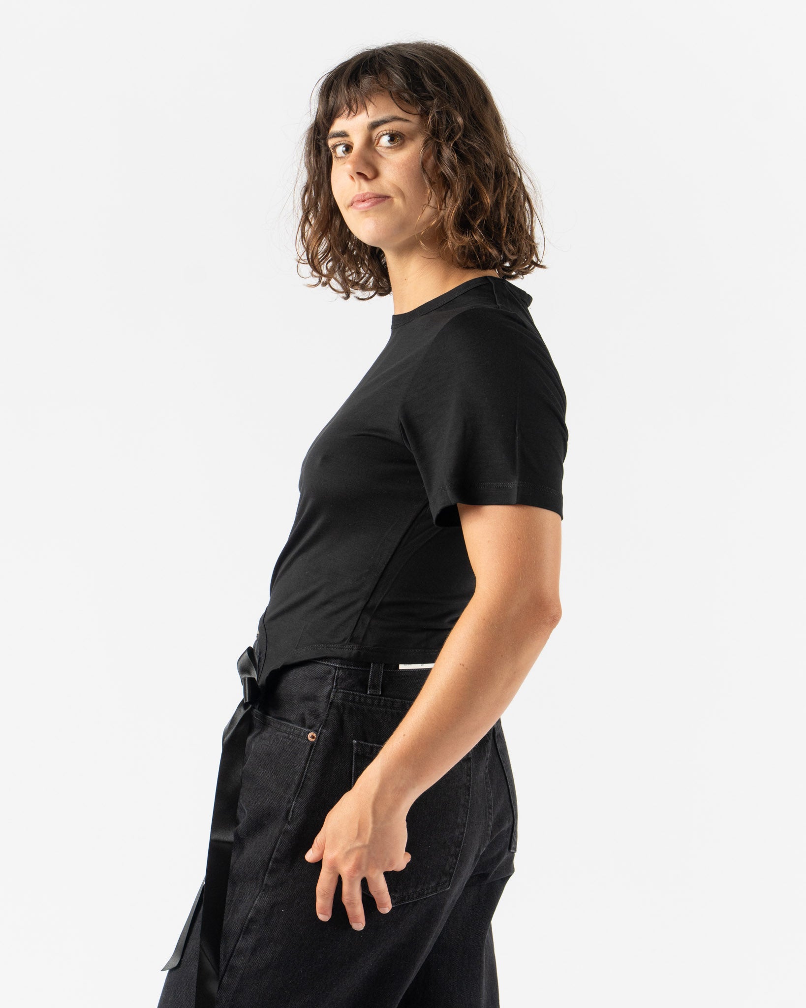 Simone Rocha Easy Short Sleeve T-Shirt with Bow Tails in Black
