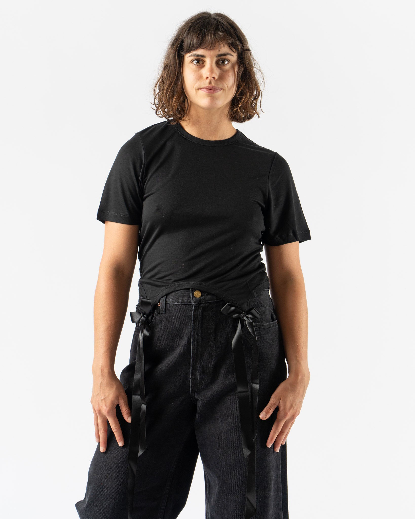 Simone Rocha Easy Short Sleeve T-Shirt with Bow Tails in Black