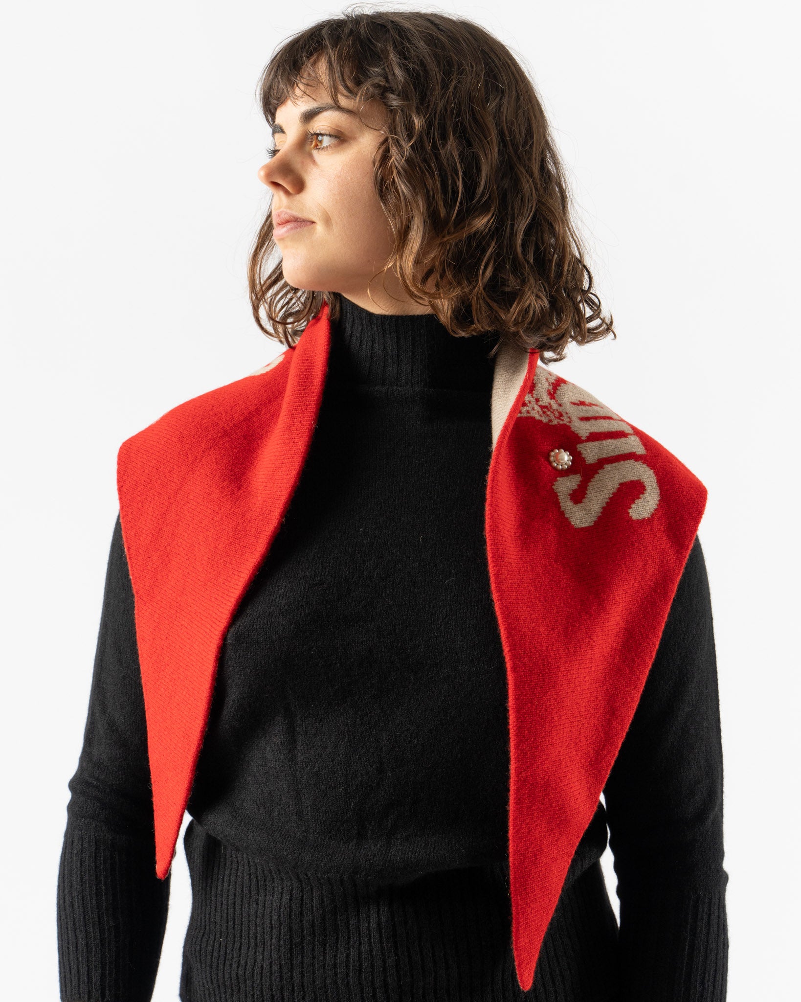 Simone Rocha Graphic Logo Knit Neckerchief in Red/Oat