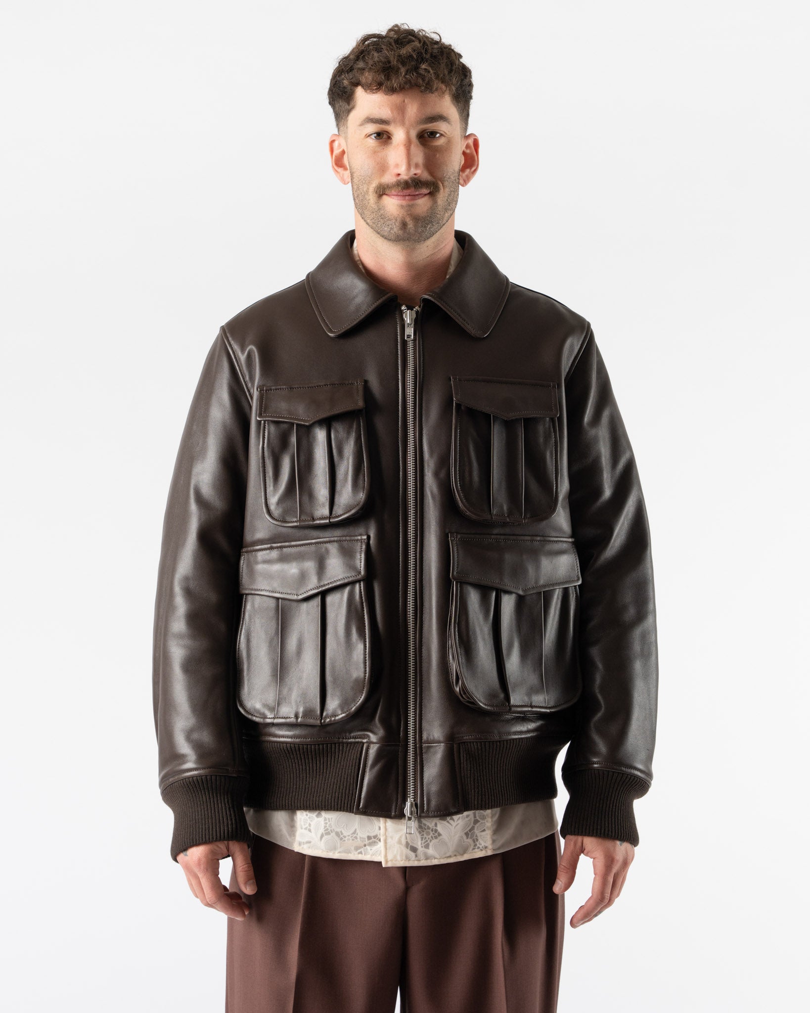 Simone Rocha Oversized Multi-Pocket Aviator Jacket in Chocolate