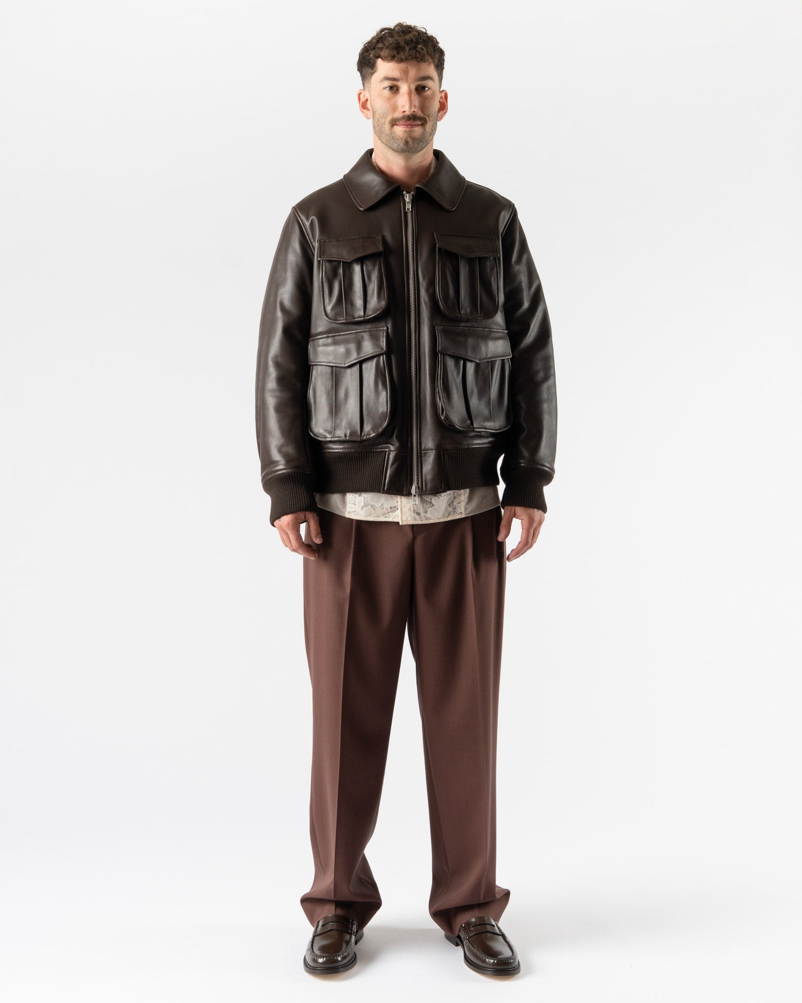 Simone Rocha Oversized Multi-Pocket Aviator Jacket in Chocolate