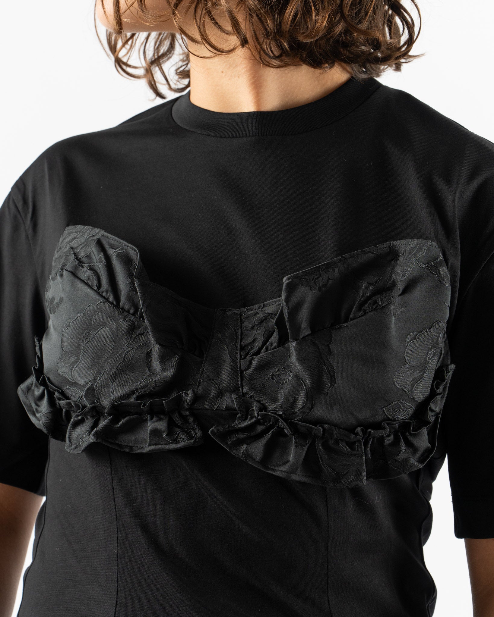 Simone Rocha Patchwork Frill Bust Detail T-Shirt in Black