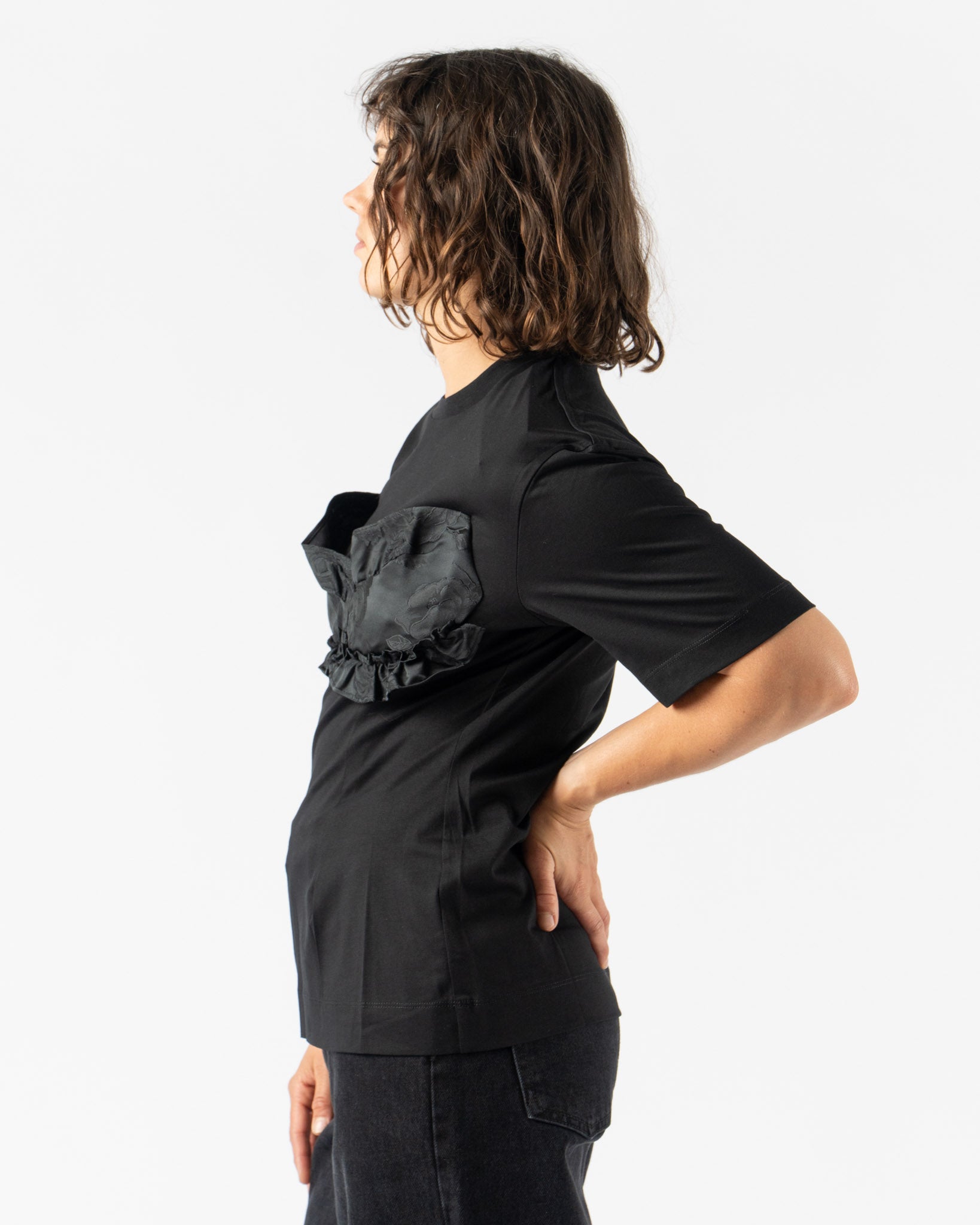 Simone Rocha Patchwork Frill Bust Detail T-Shirt in Black