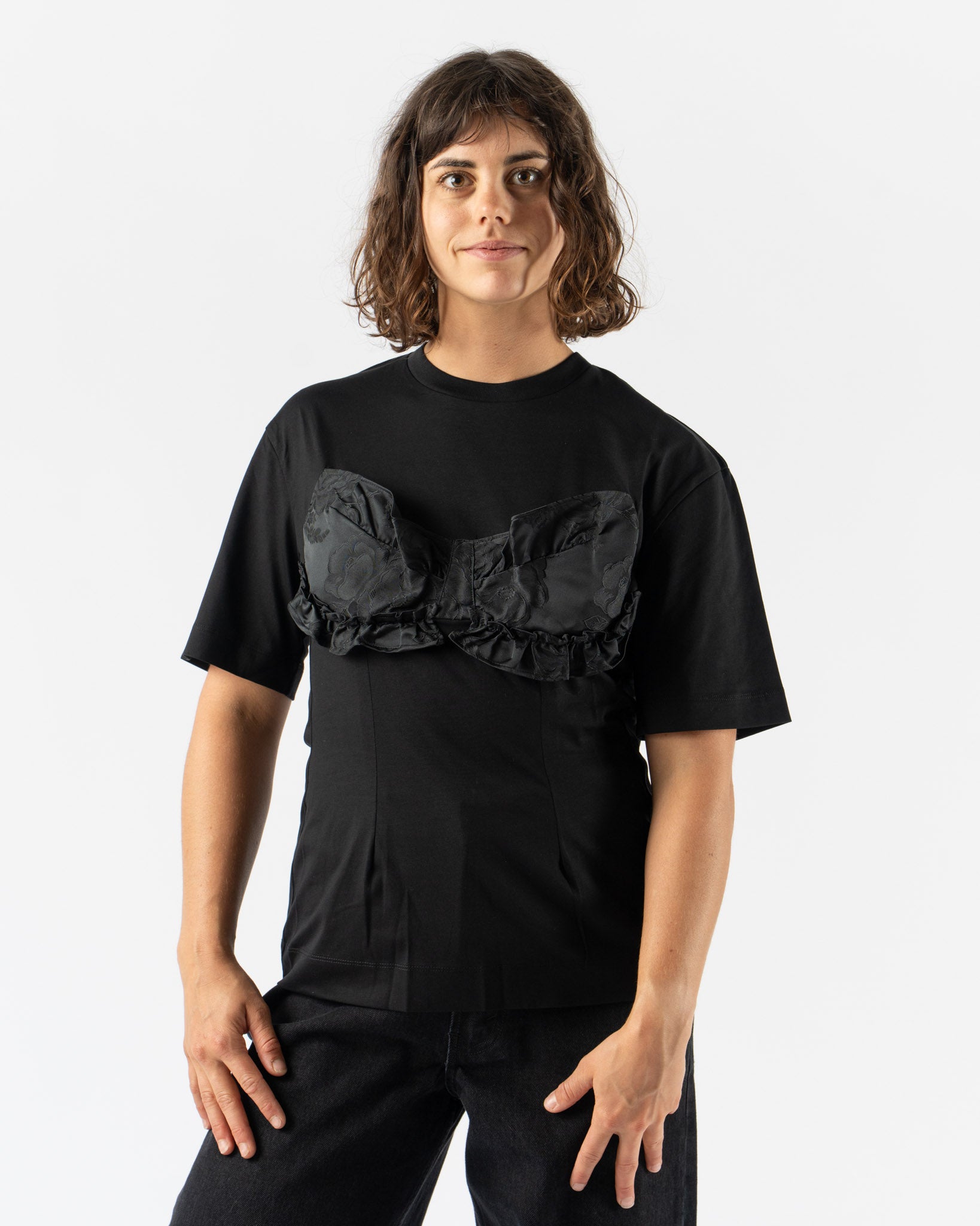 Simone Rocha Patchwork Frill Bust Detail T-Shirt in Black