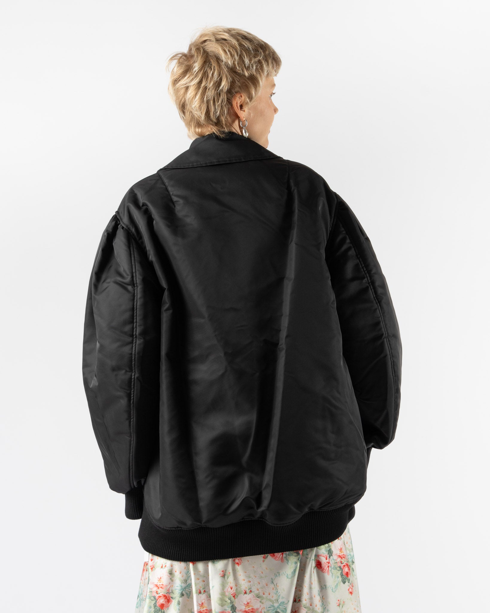 Simone Rocha Puff Sleeve Multi Bomber Satin Jacket in Black