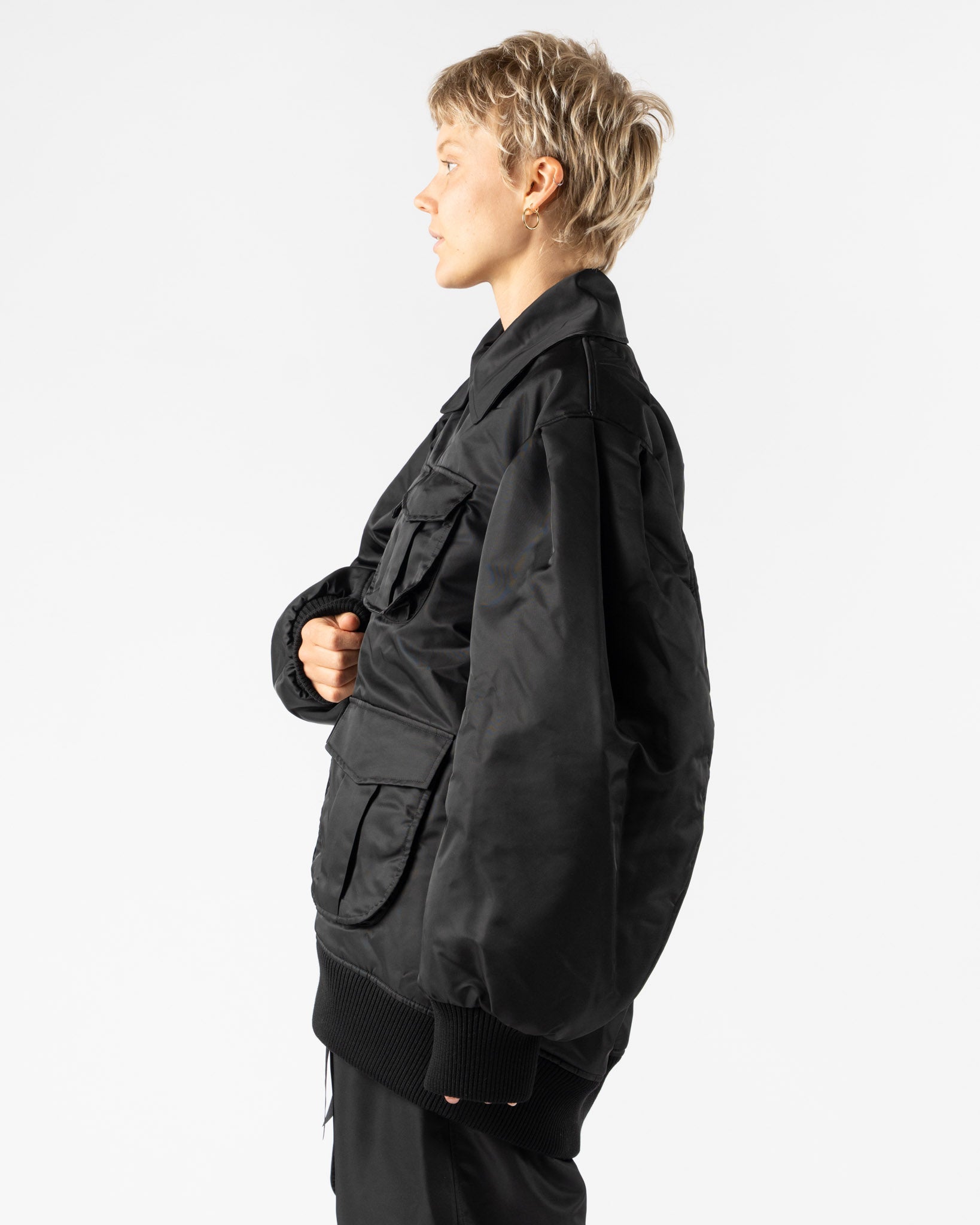 Simone Rocha Puff Sleeve Multi Bomber Satin Jacket in Black