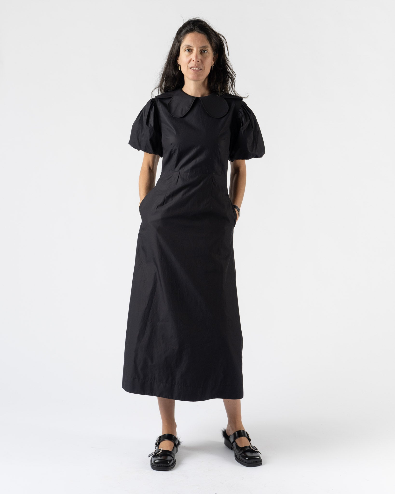 Simone Rocha Puff Sleeve Petal Collar Dress in Black