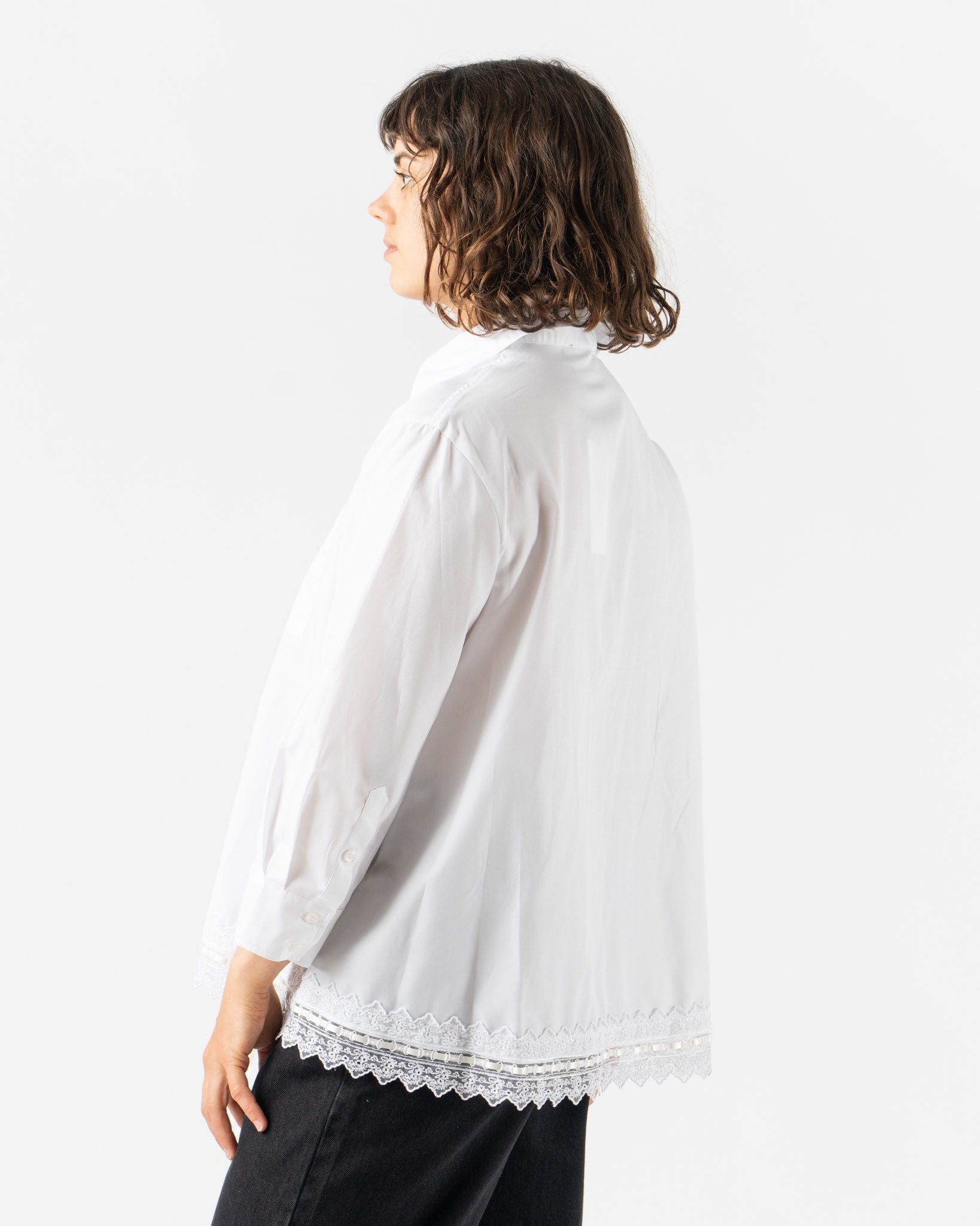 Simone Rocha Cropped Ribbon Trim Masculine Shirt in White