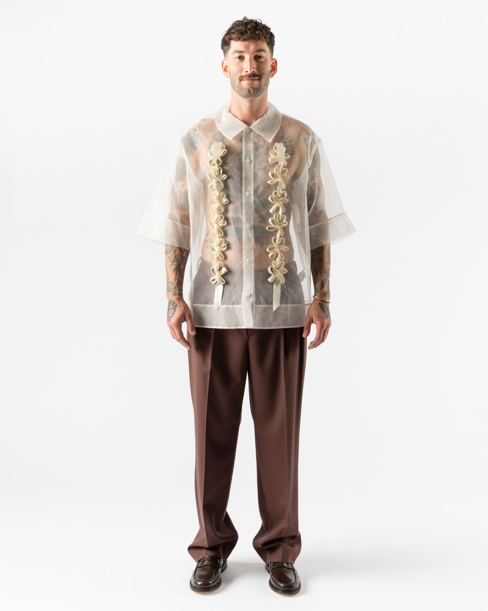 Simone Rocha Ribbon Chain Boxy Shirt in Ivory