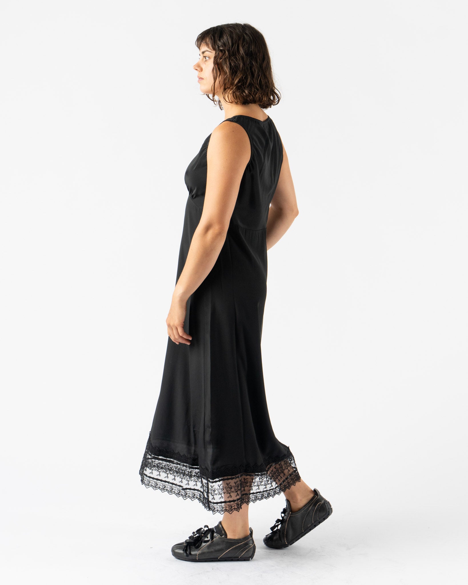 Simone Rocha Scoop Neck Slip Dress with Trim in Black