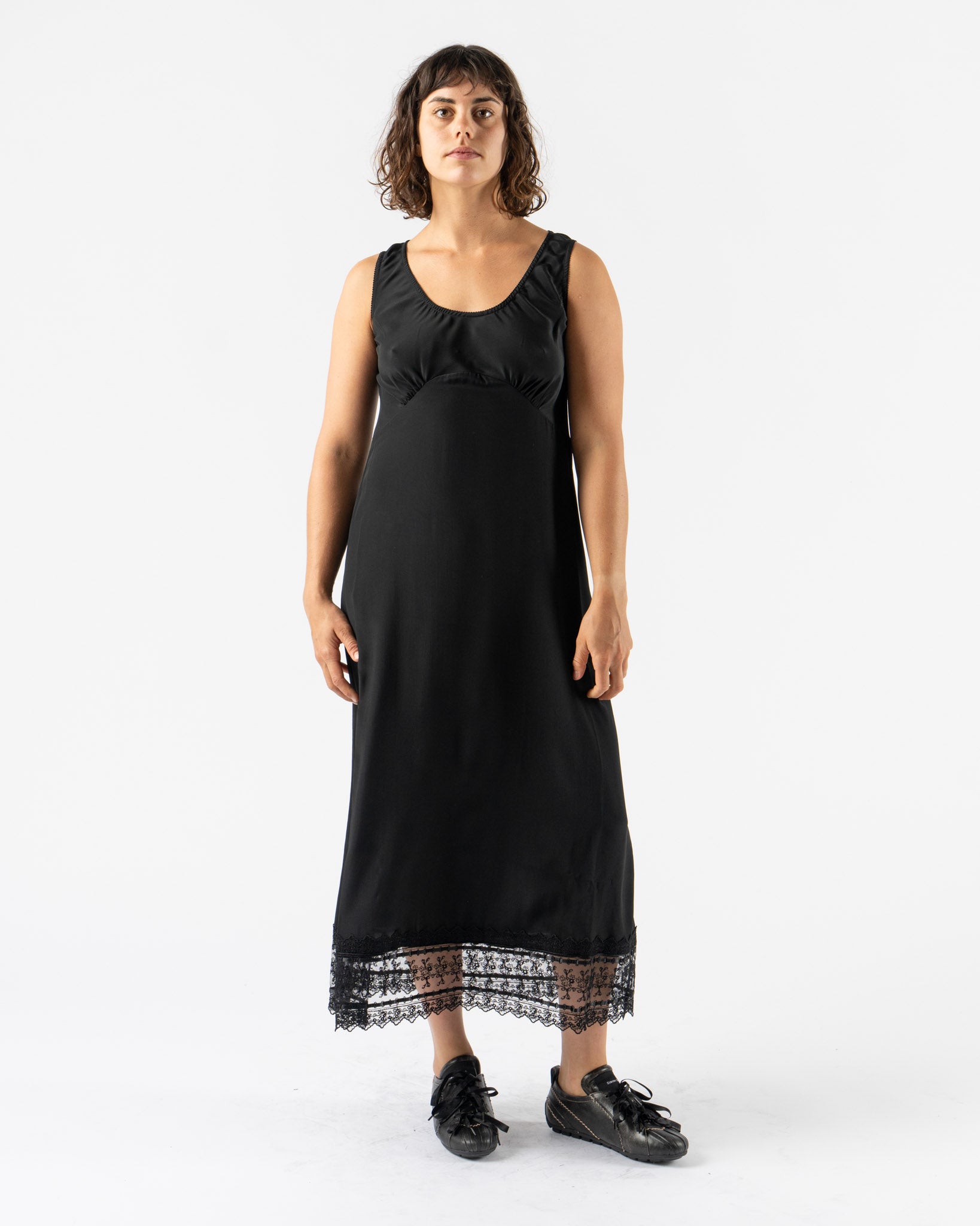 Simone Rocha Scoop Neck Slip Dress with Trim in Black