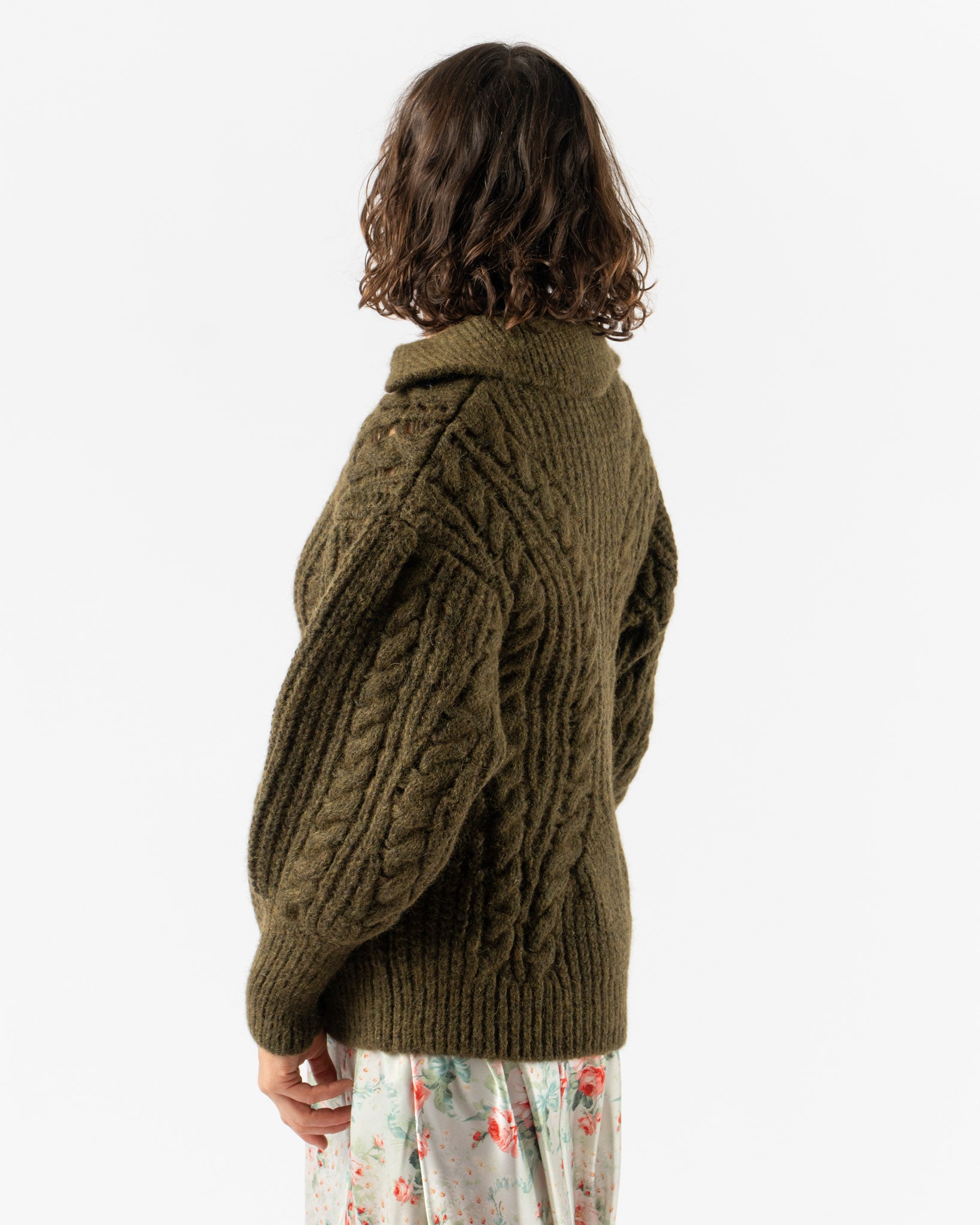 Simone Rocha Sculpted Collared Chunky Knit Cardigan in Olive