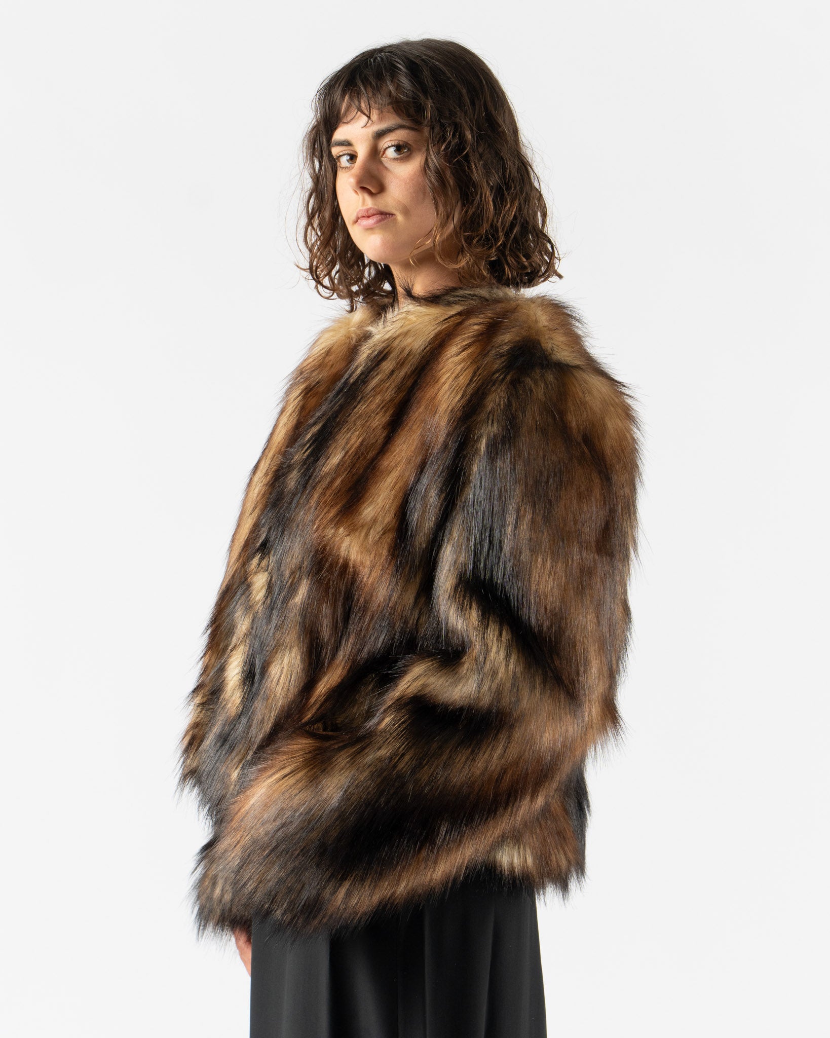 Simone Rocha Sculpted Faux Fur Fray Jacket in Natural