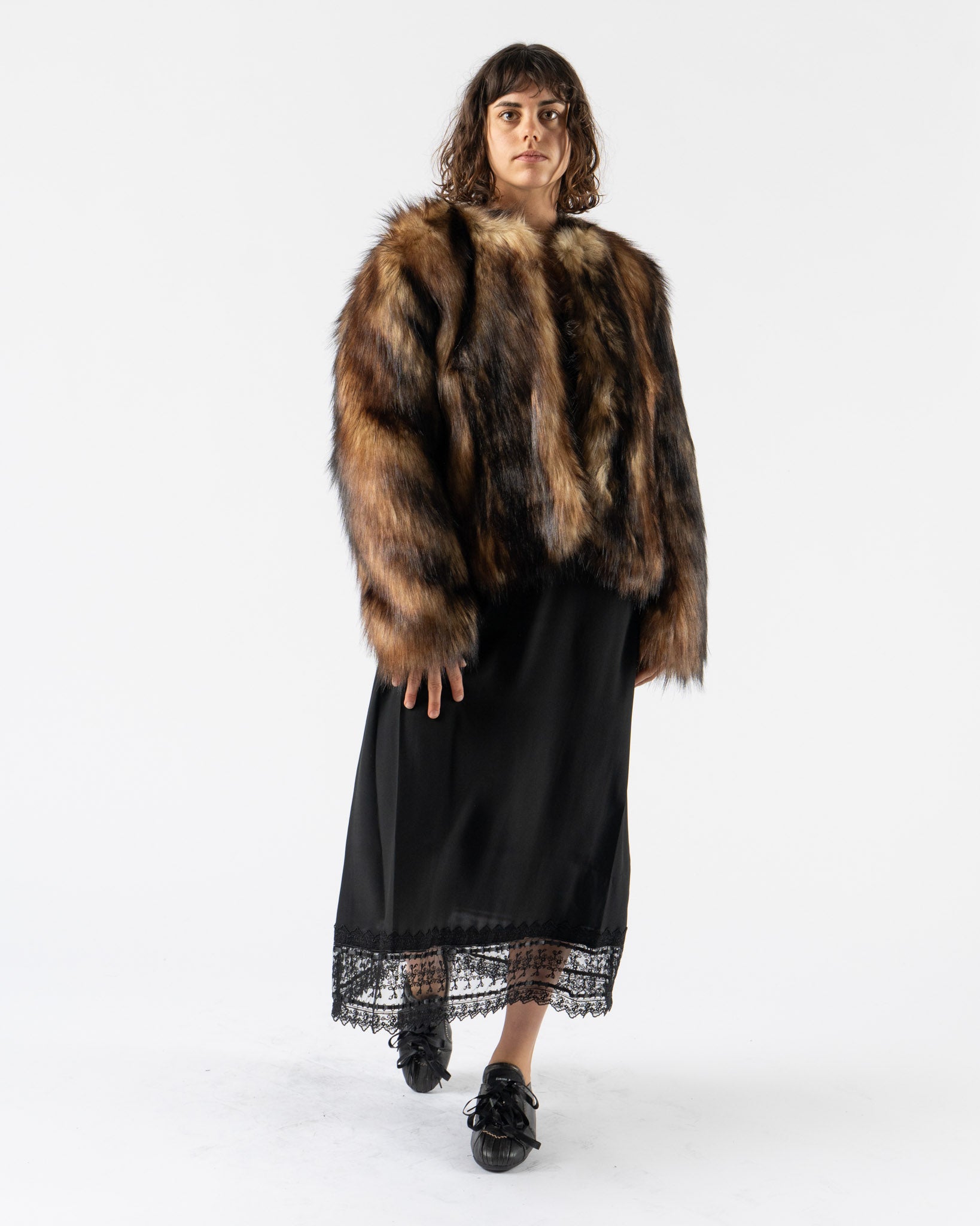 Simone Rocha Sculpted Faux Fur Fray Jacket in Natural