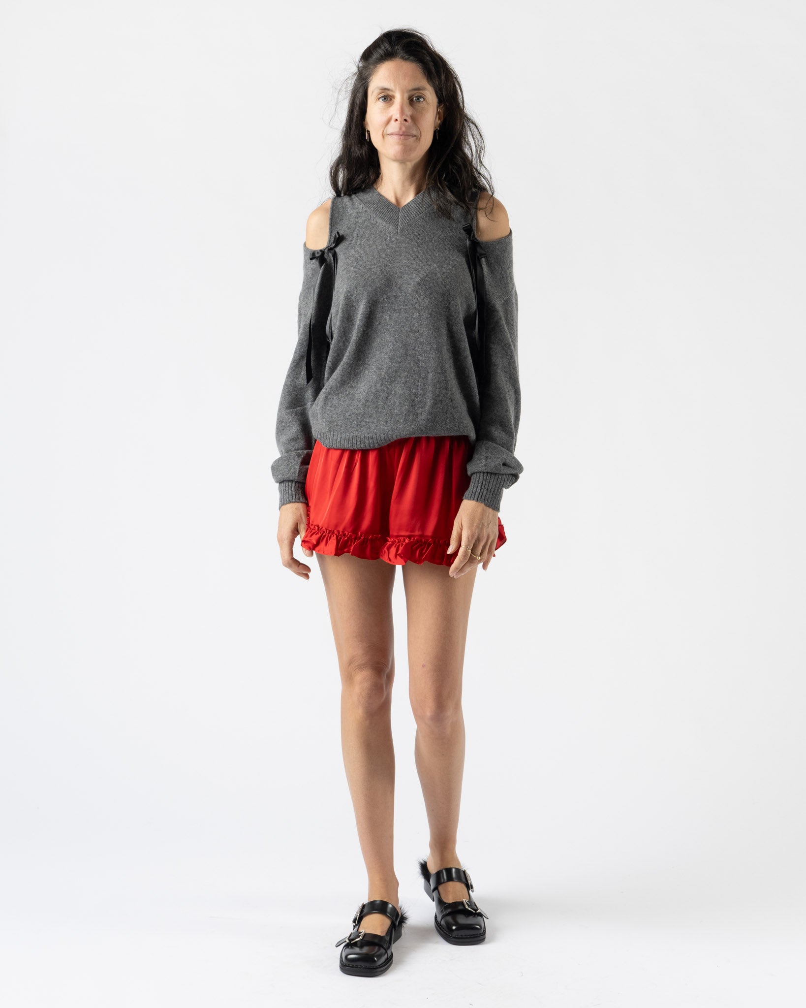 Simone Rocha Relaxed Cashmere V-Neck Jumper in Grey/Black