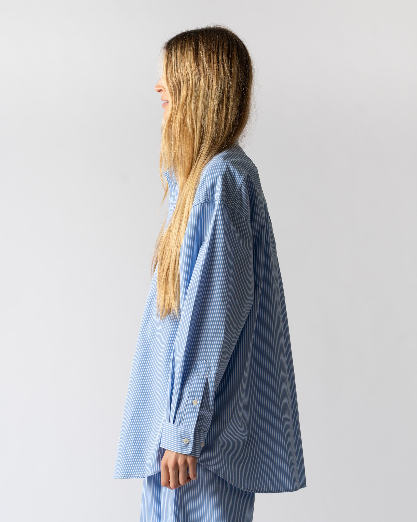 Rhodolirion Double Layer Button-Down Shirt in Sax Stripe