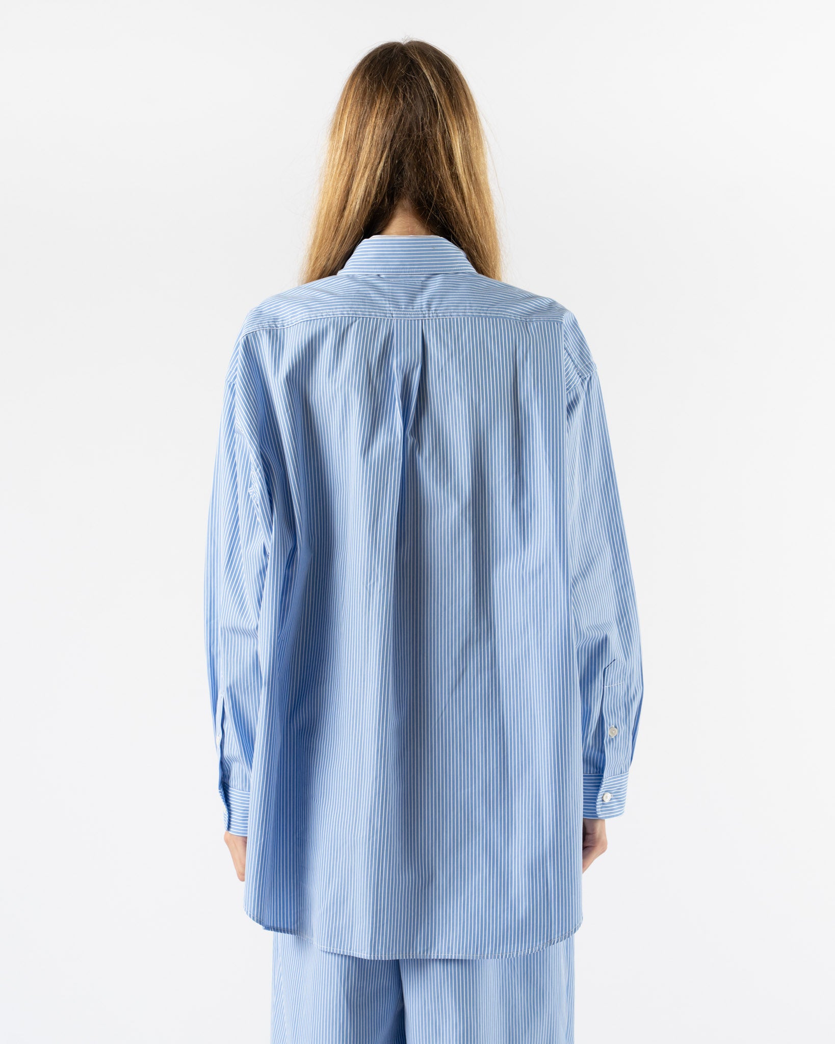 Rhodolirion Double Layer Button-Down Shirt in Sax Stripe