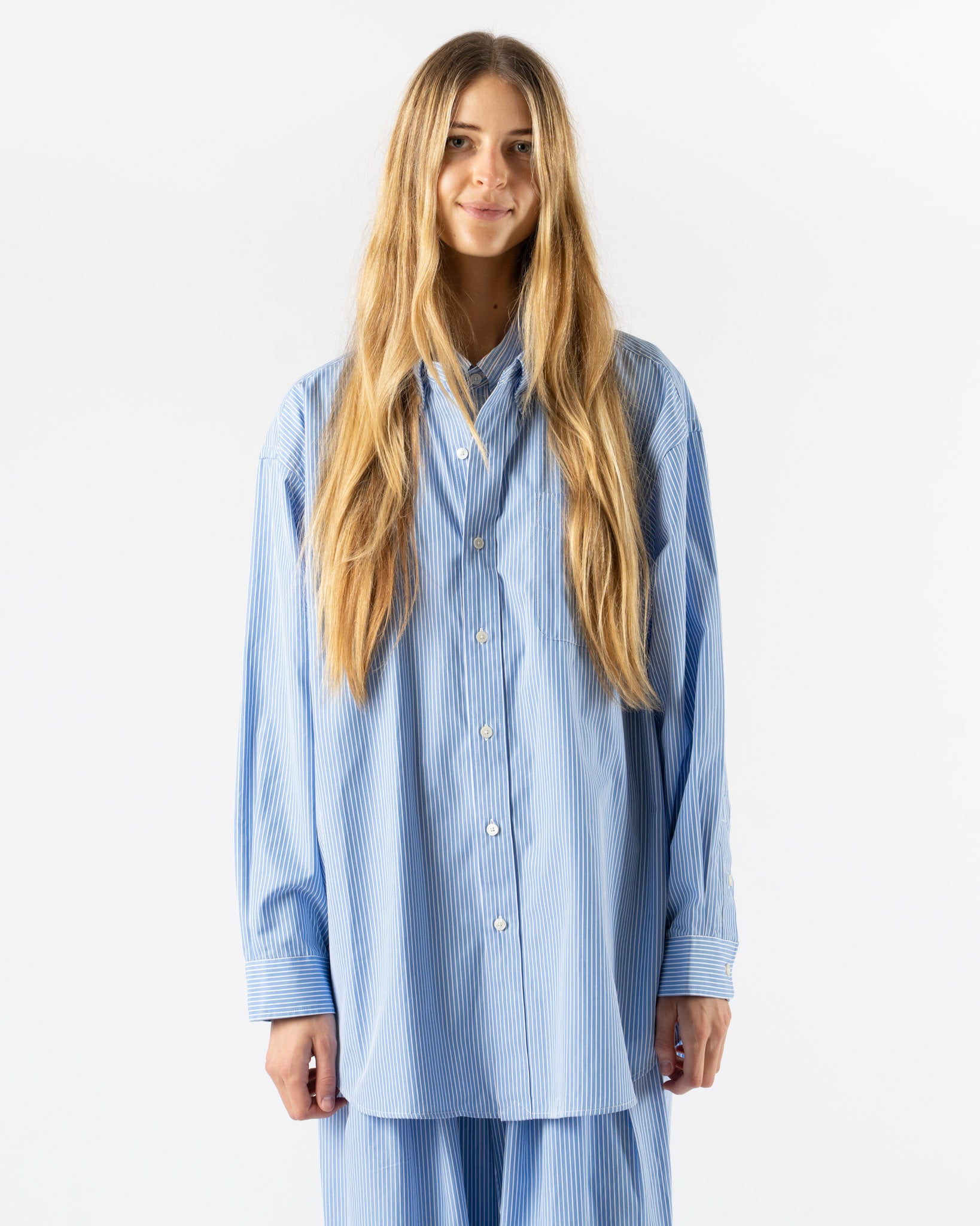 Rhodolirion Double Layer Button-Down Shirt in Sax Stripe