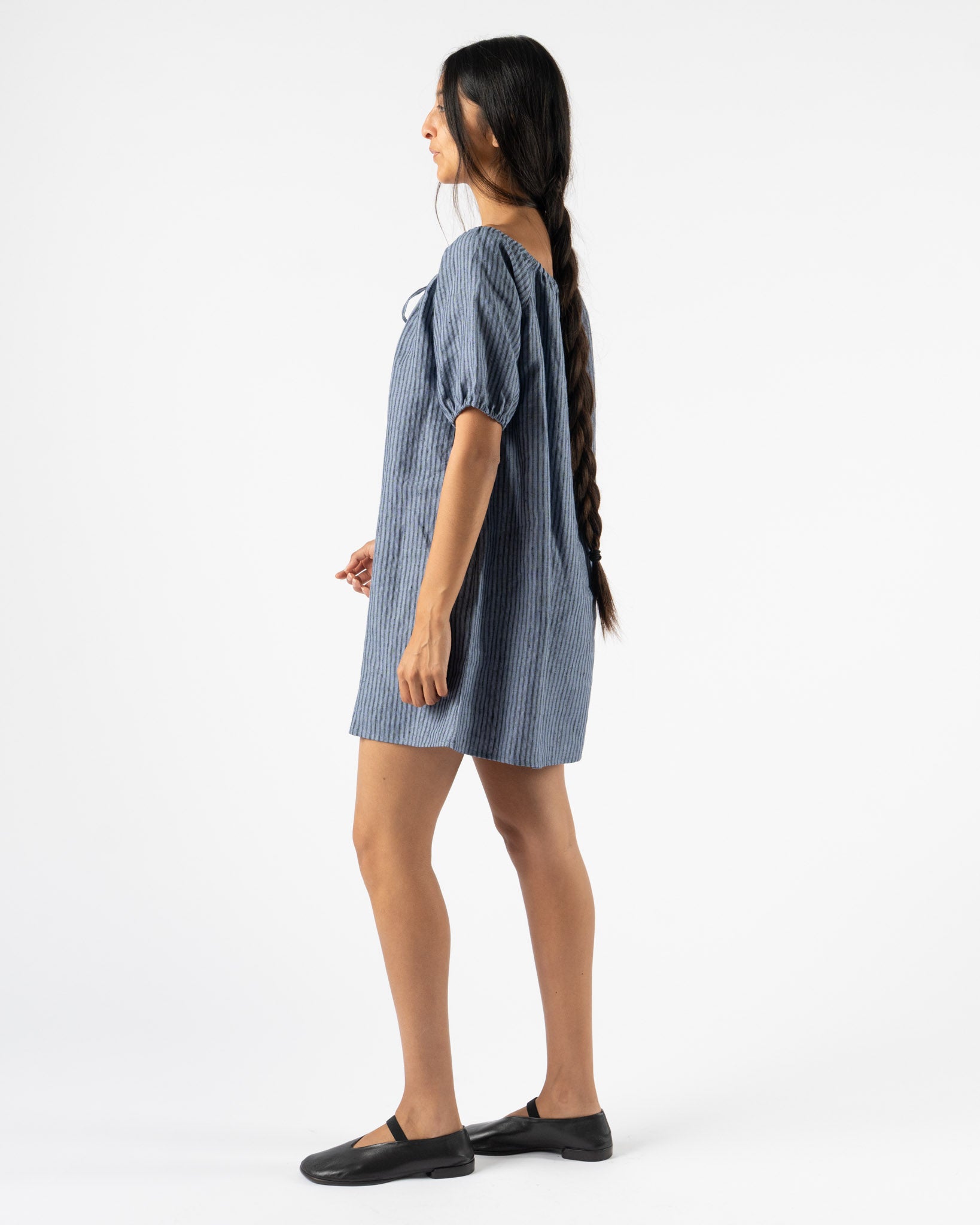 Deiji Studios Smock Dress in Asure Stripe