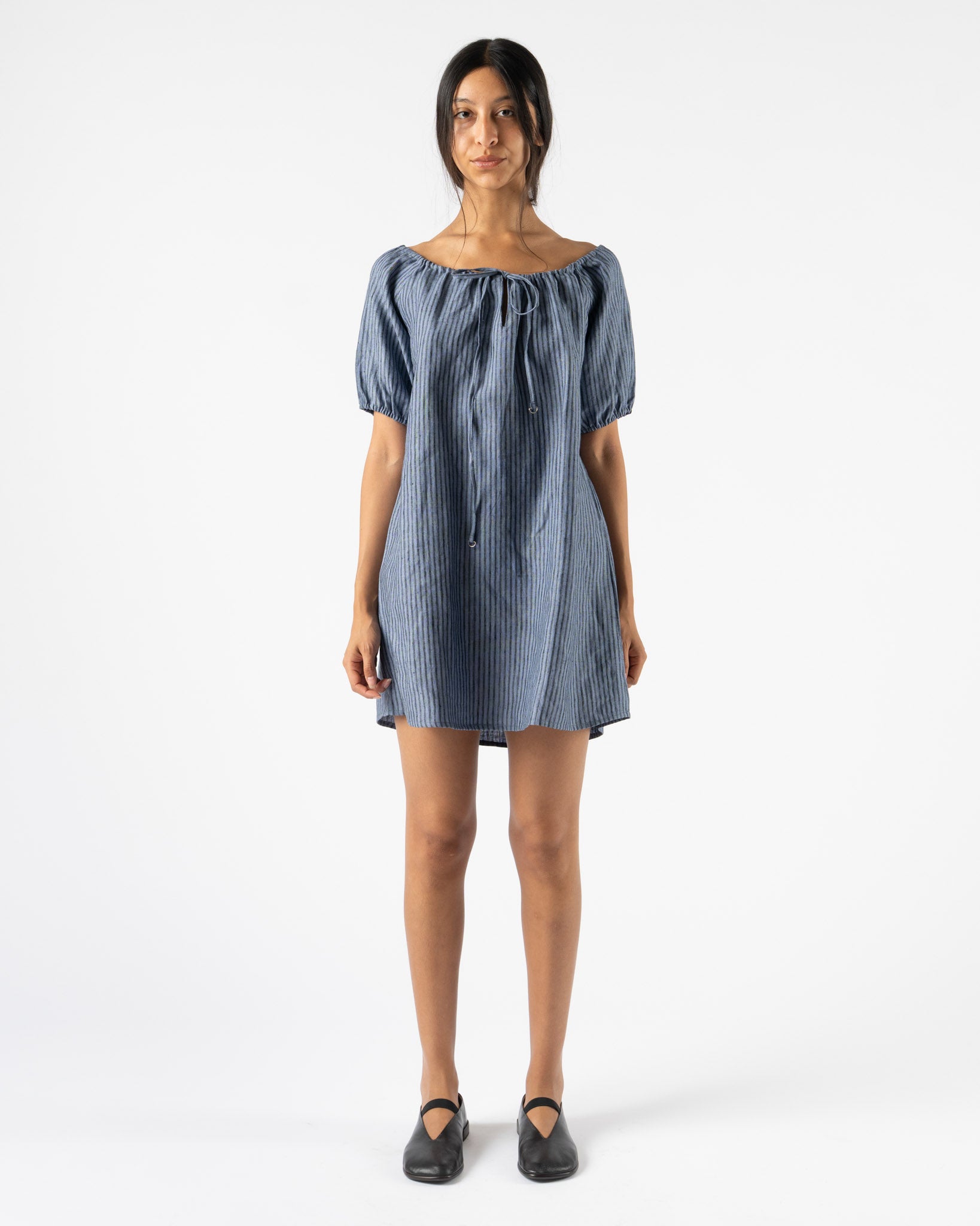 Deiji Studios Smock Dress in Asure Stripe Curated at Jake and Jones