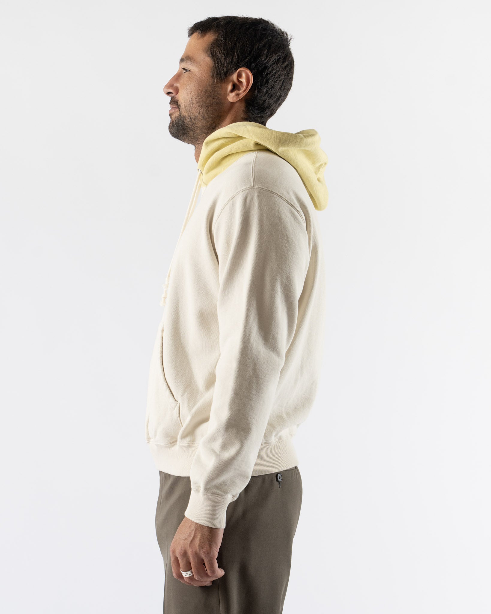 Auralee Smooth Soft BD Sweat P/O Parka in White x Yellow