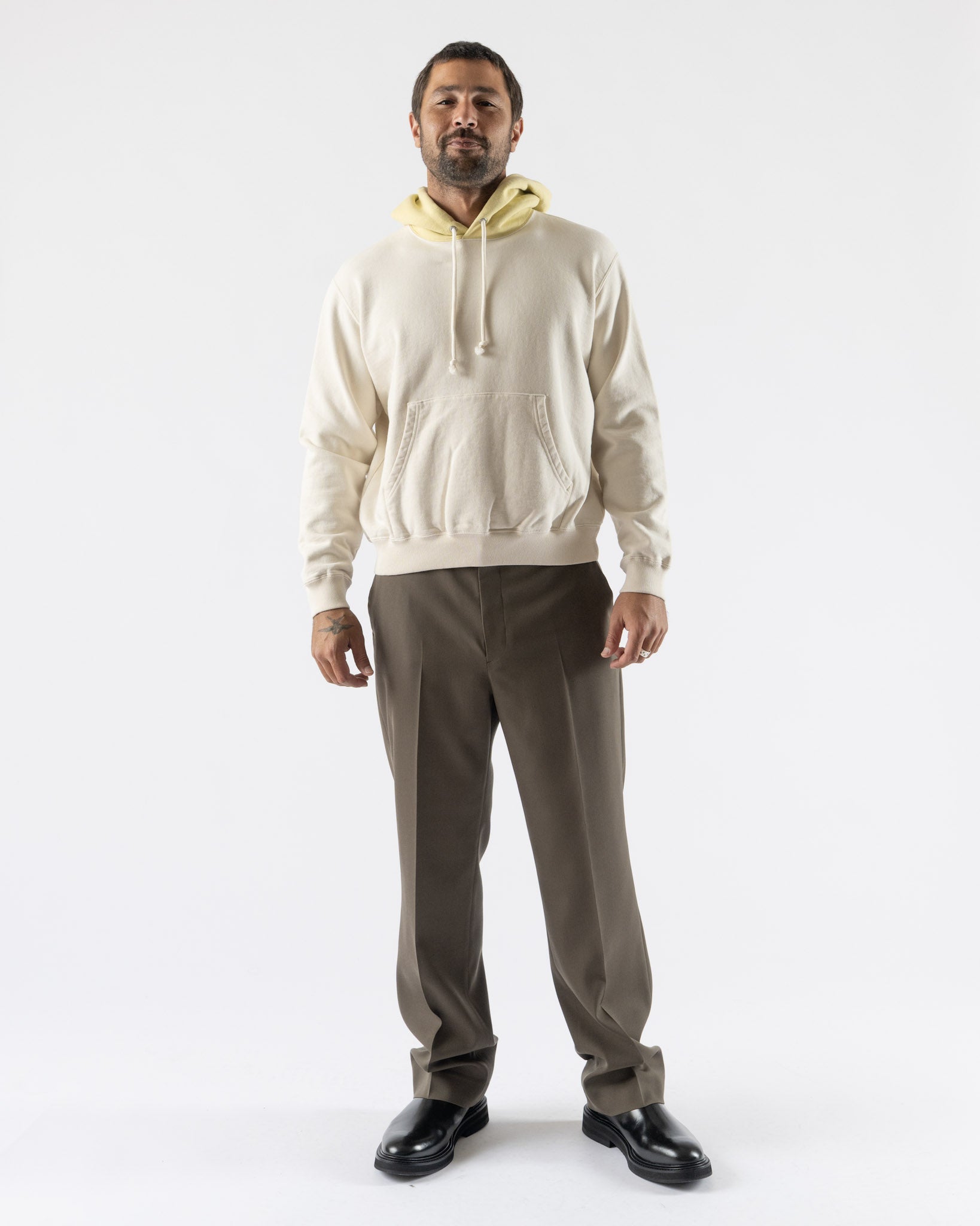 Auralee Smooth Soft BD Sweat P/O Parka in White x Yellow