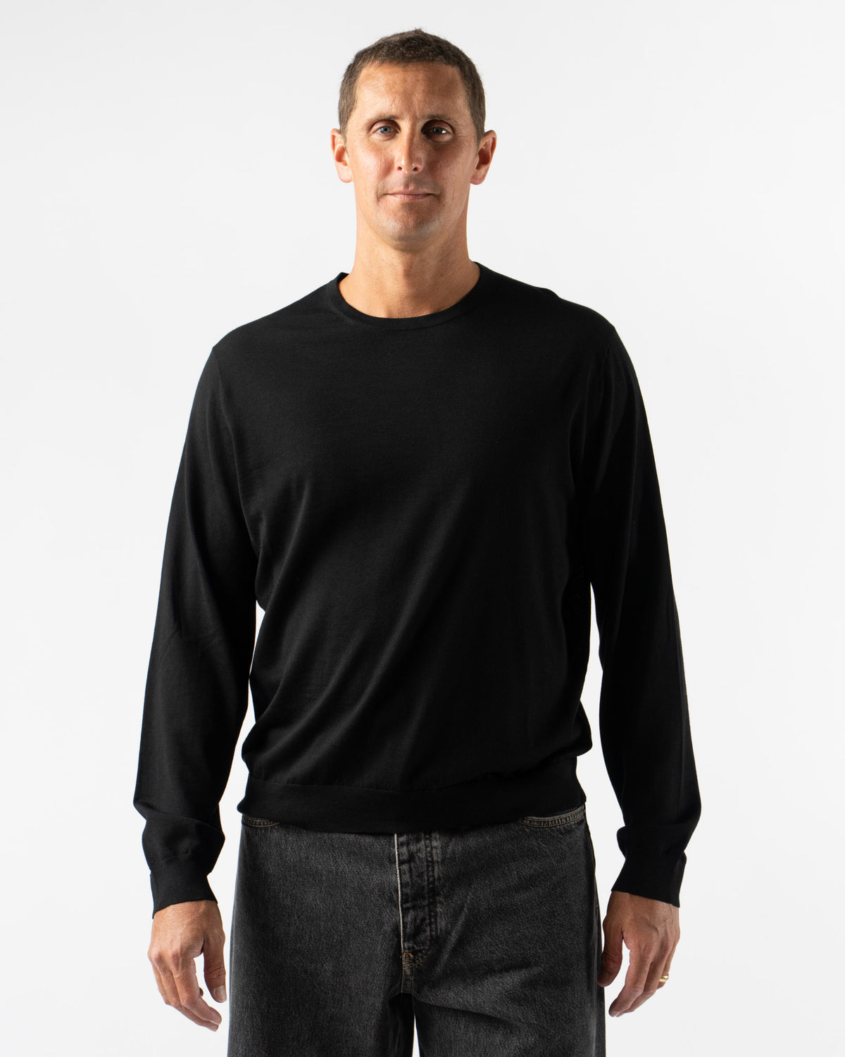 Sunflower Merino Crew in Black Curated at Jake and Jones