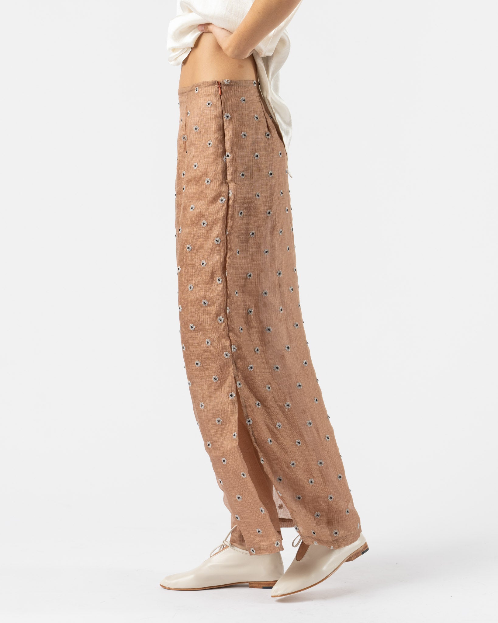 Tigra Tigra Kasab Slip Skirt in Coffee with Silver Kasab
