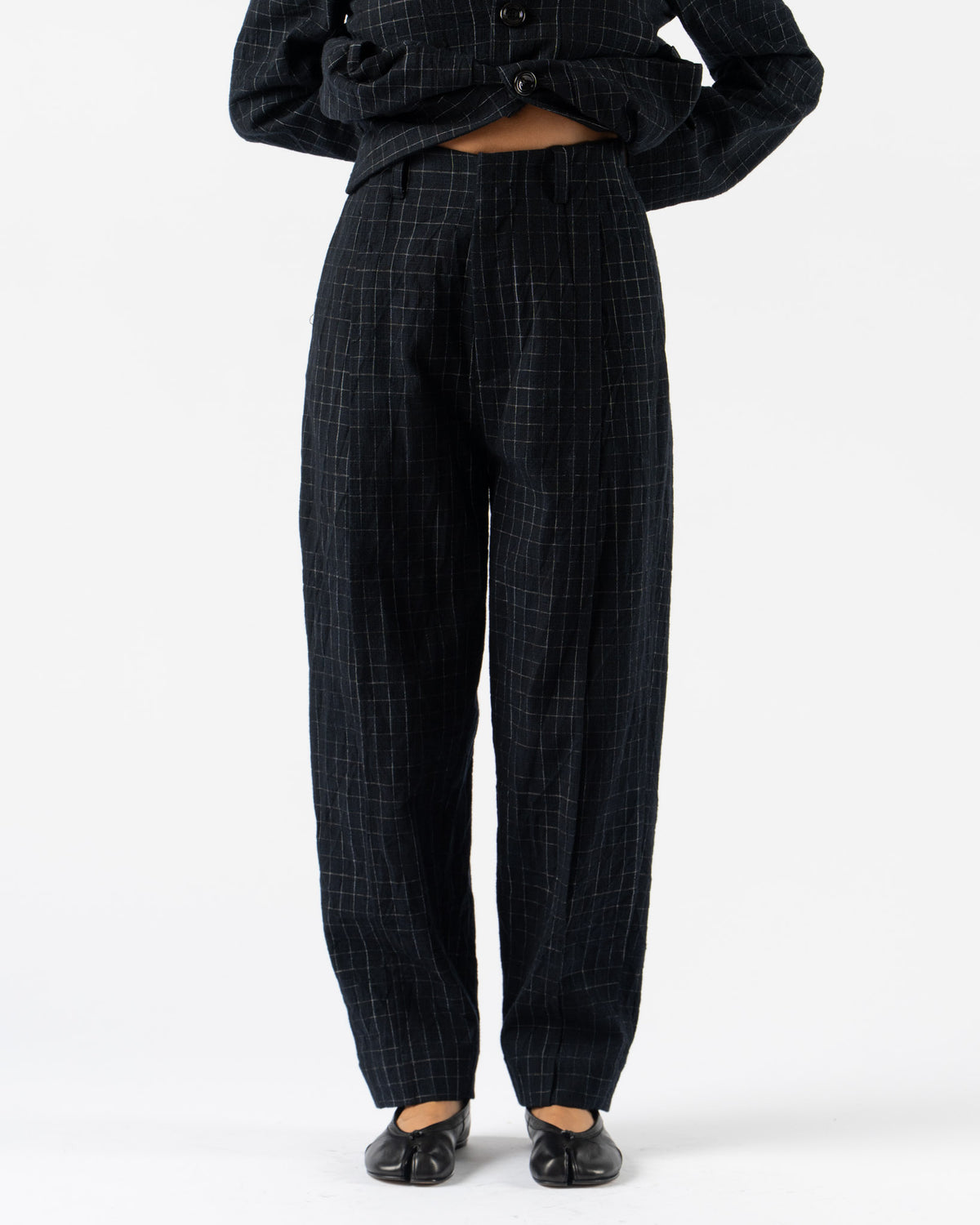 Toogood The Librarian Trouser Crumpled Check Ink Curated at Jake 