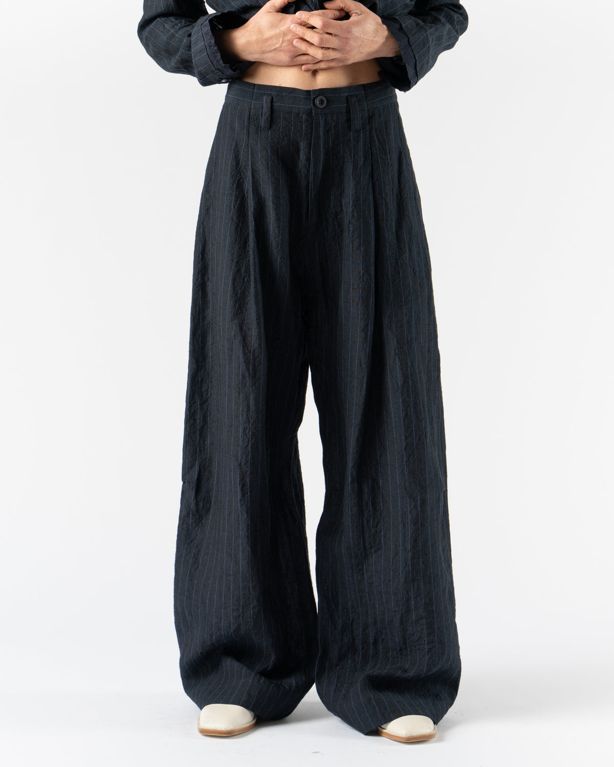 Toogood The Potter Trouser in Butcher Stripe Ink Curated at Jake 
