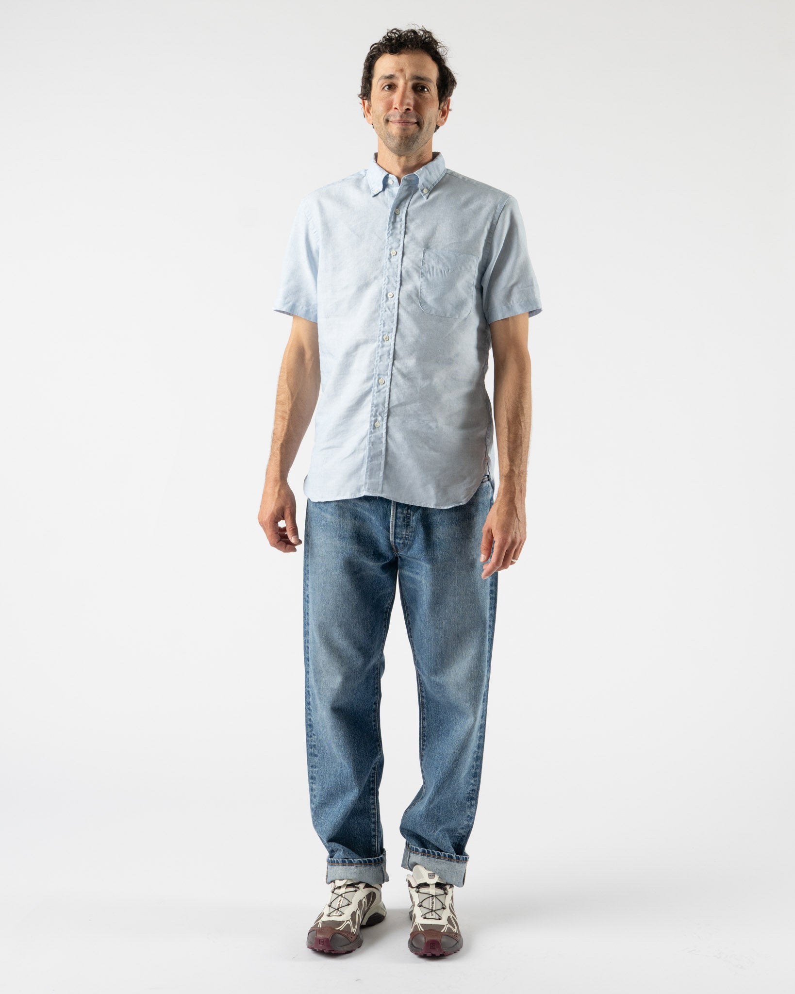 Beams Plus BD Coolmax Linen Shirt in Sax