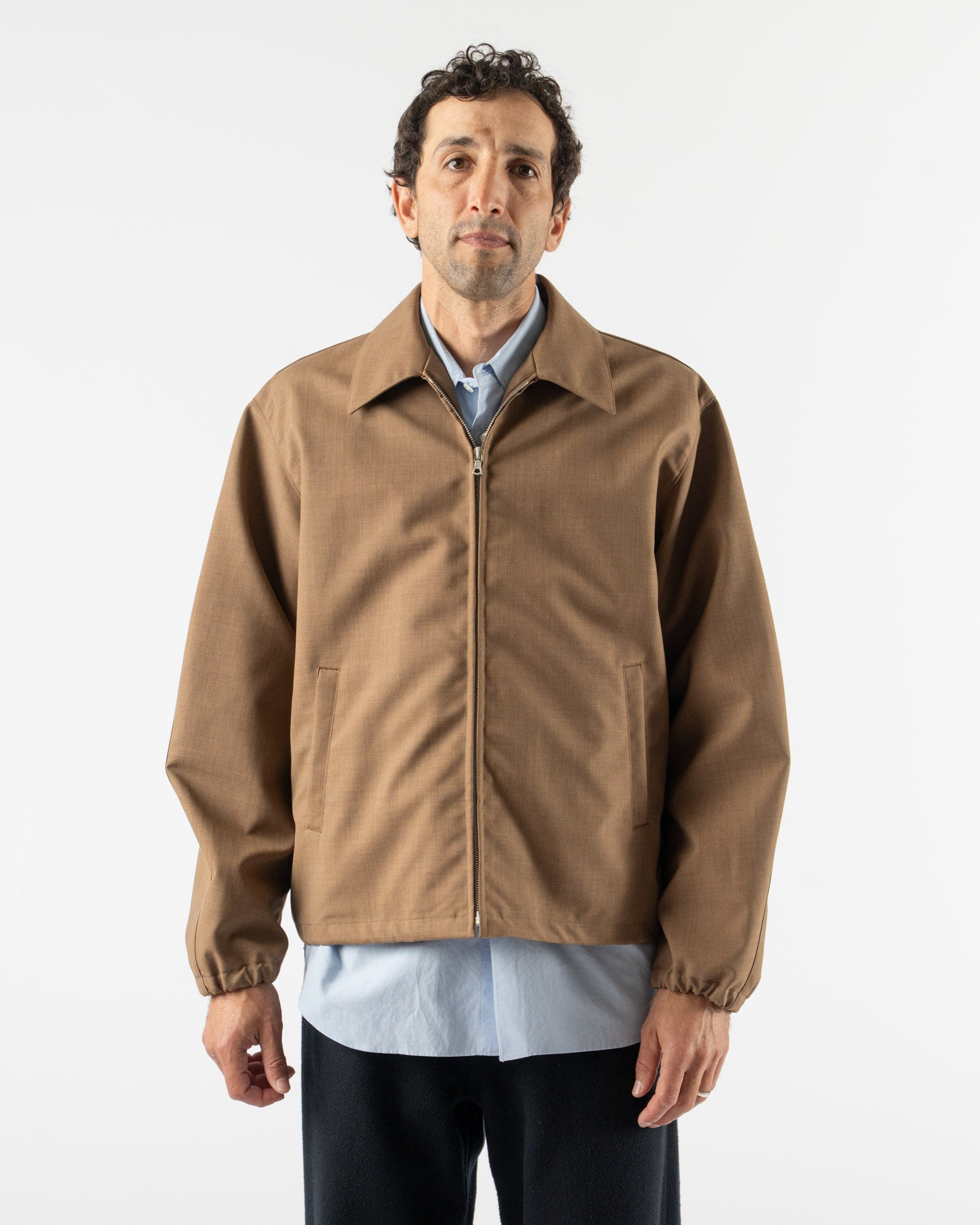 Auralee Bonded Tropical Wool Zip Blouson in Top Brown