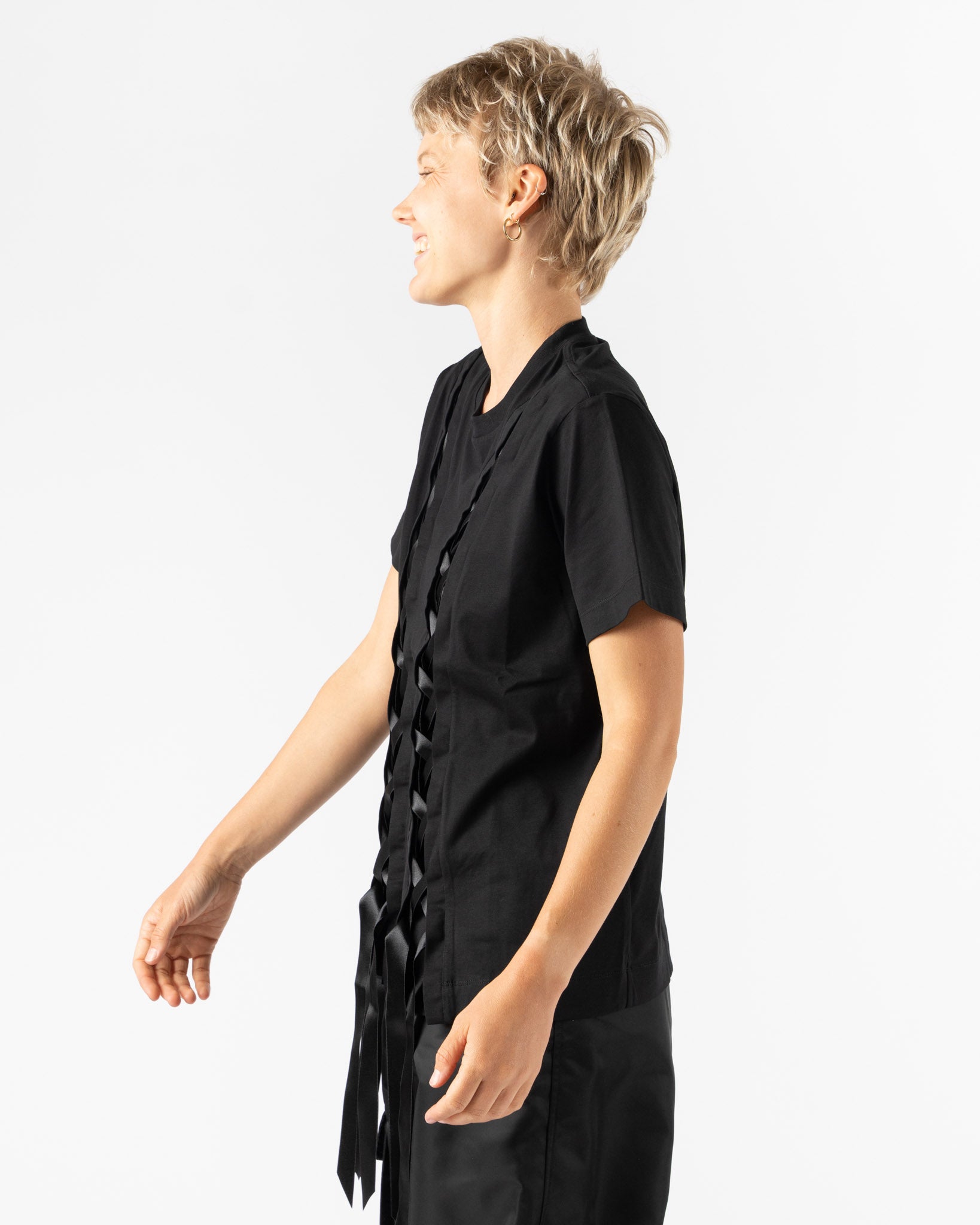 Simone Rocha Unraveling Ribbon T-Shirt in Black