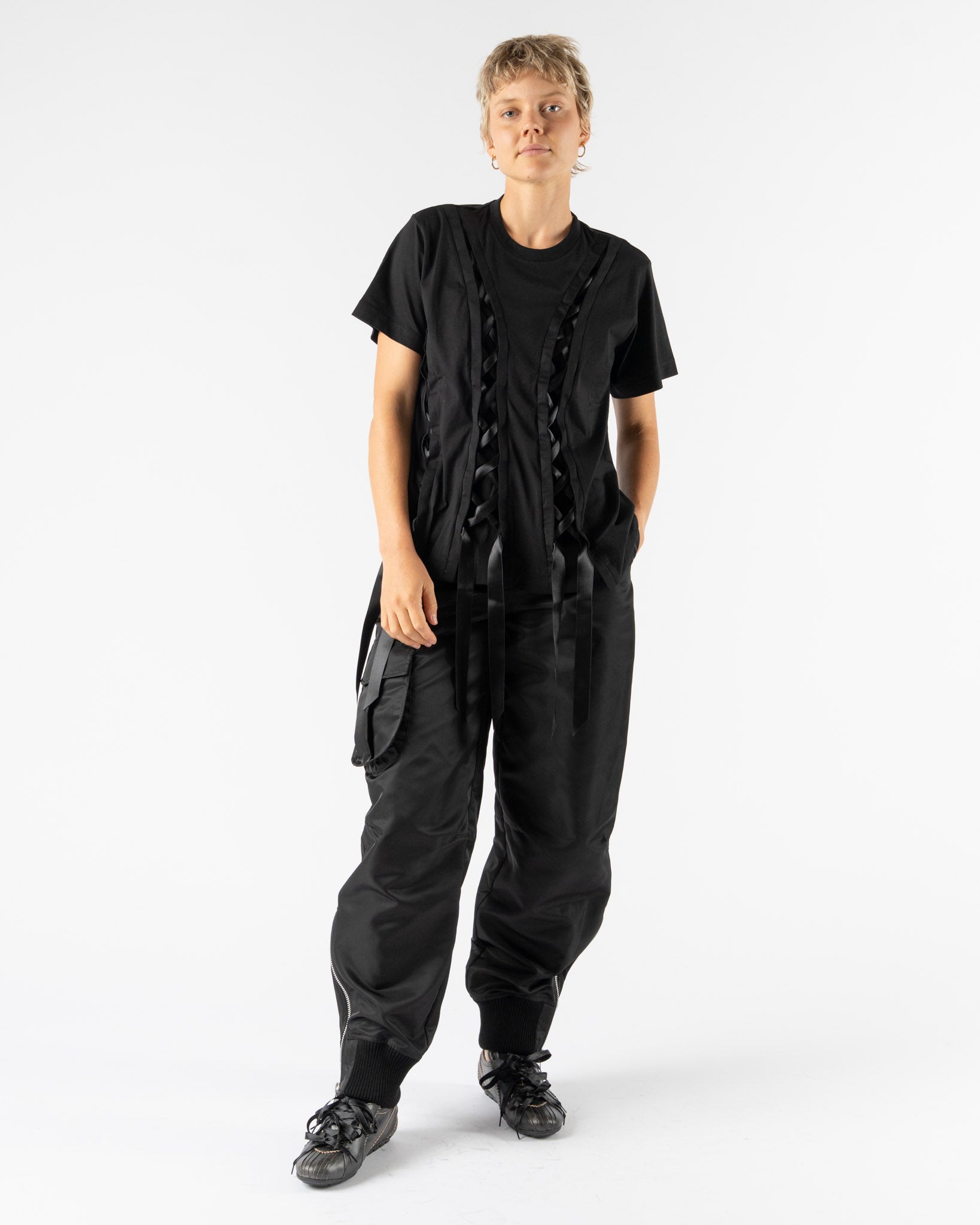 Simone Rocha Unraveling Ribbon T-Shirt in Black