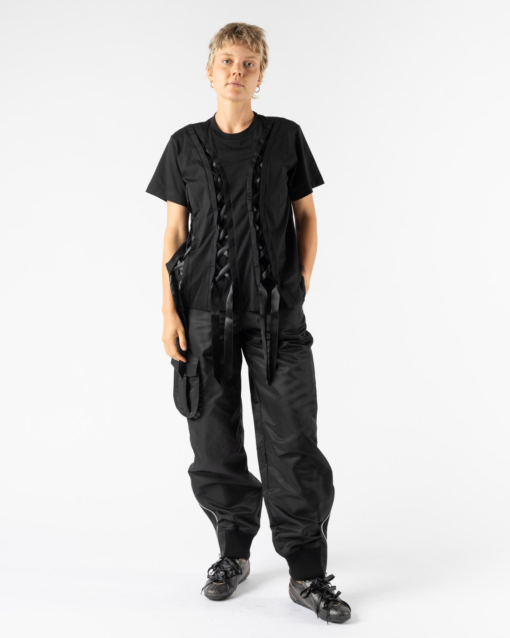 Simone Rocha Unraveling Ribbon T-Shirt in Black