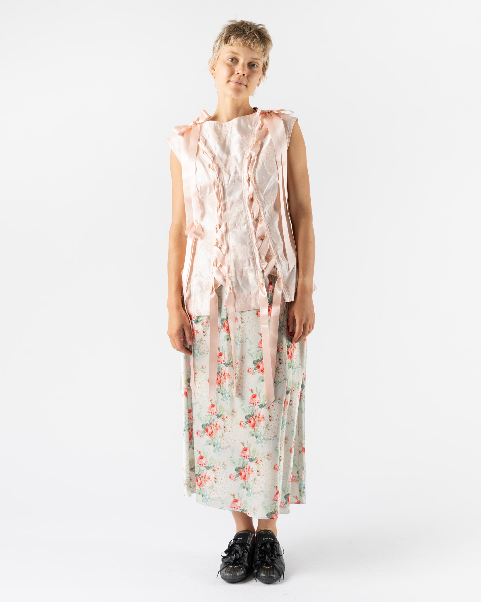 Simone Rocha Unraveling Ribon Top in Blush