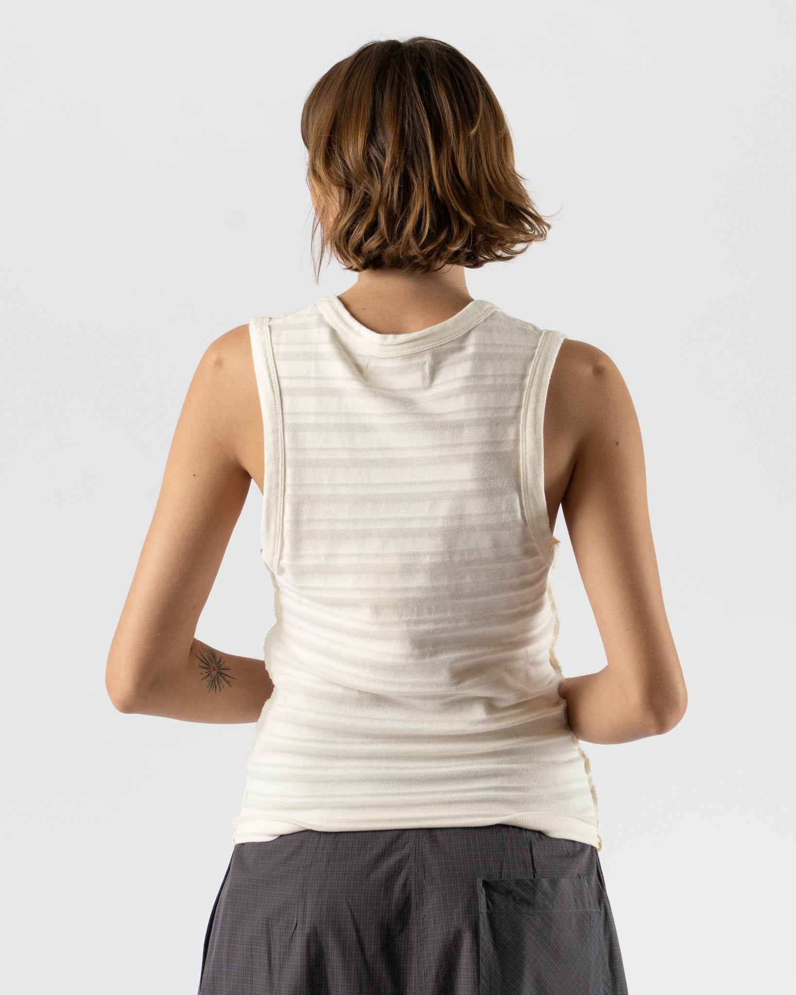 mfpen V-Neck Tank Top in Off White Stripe