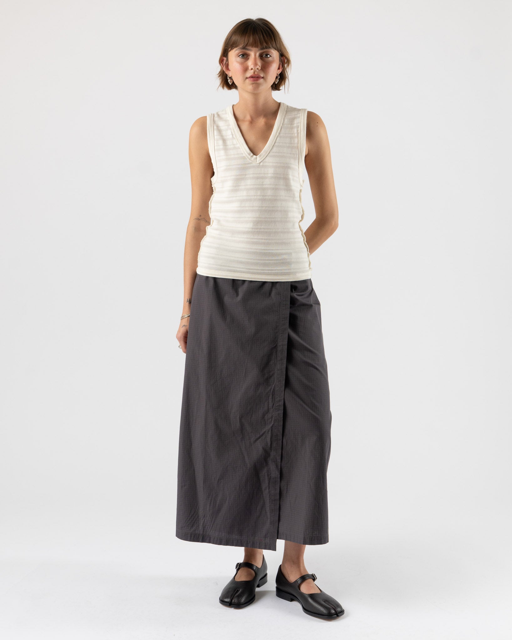 mfpen V-Neck Tank Top in Off White Stripe