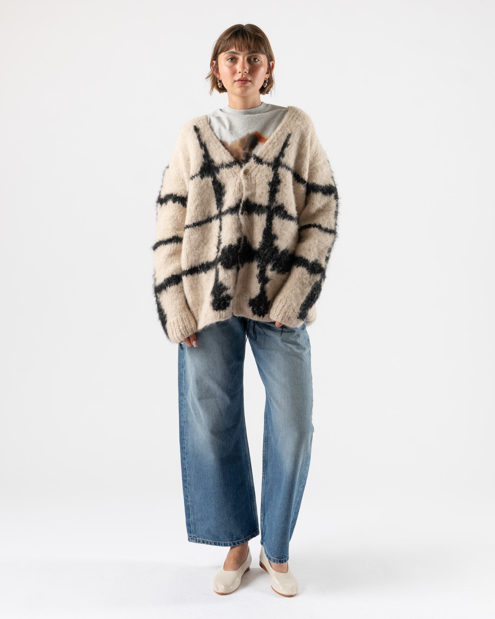 Wild Animals Windowpane Black Hand Knitted Cardigan