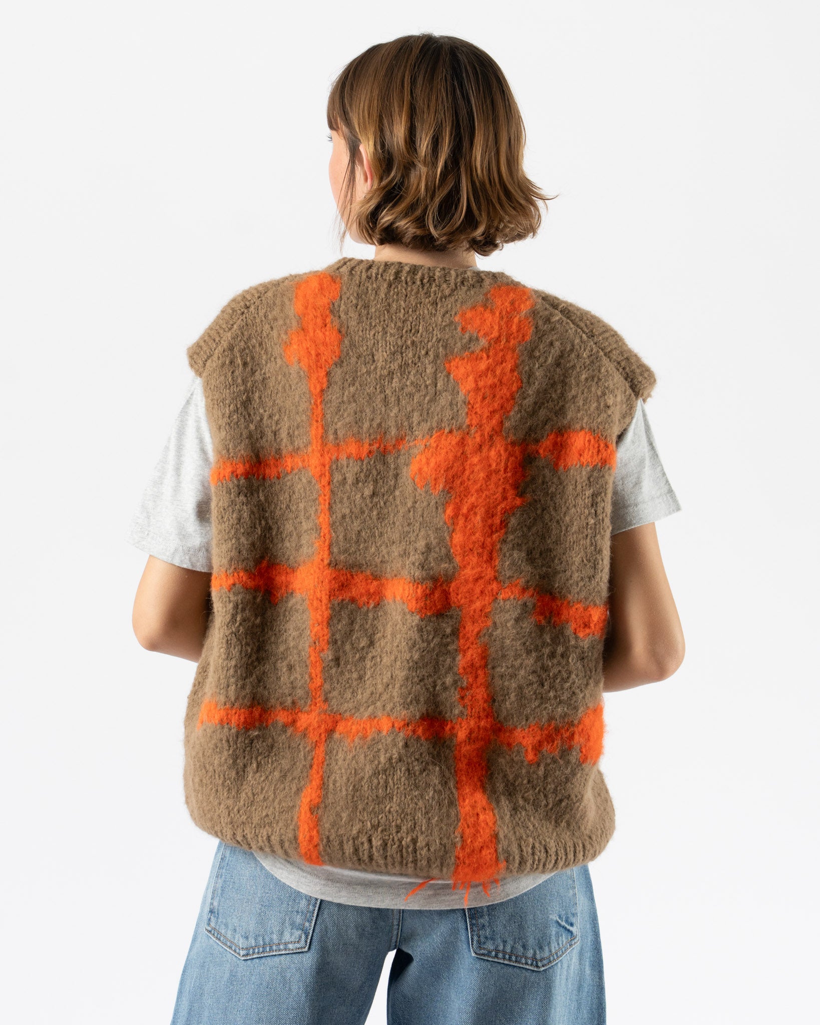 Wild Animals Windowpane Orange Hand Knitted Vest