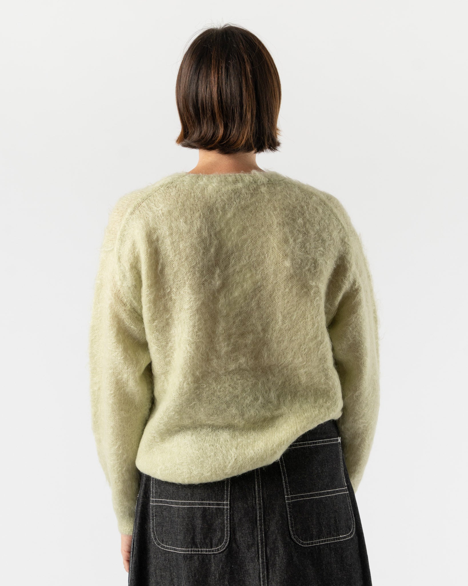 Auralee Womens Brushed Super Kid Mohair Knit Pullover in Light Khaki
