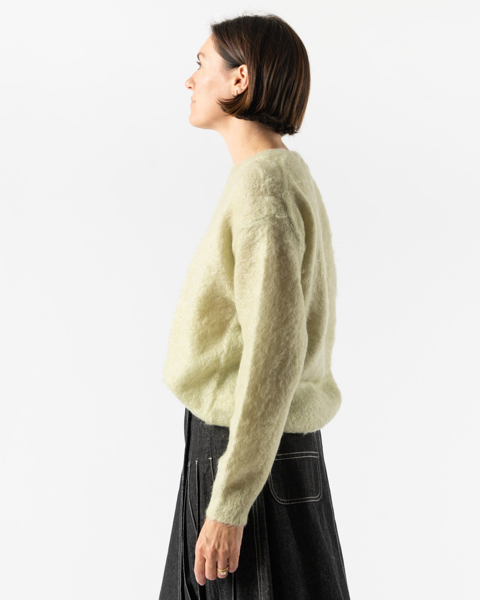 Auralee Womens Brushed Super Kid Mohair Knit Pullover in Light Khaki